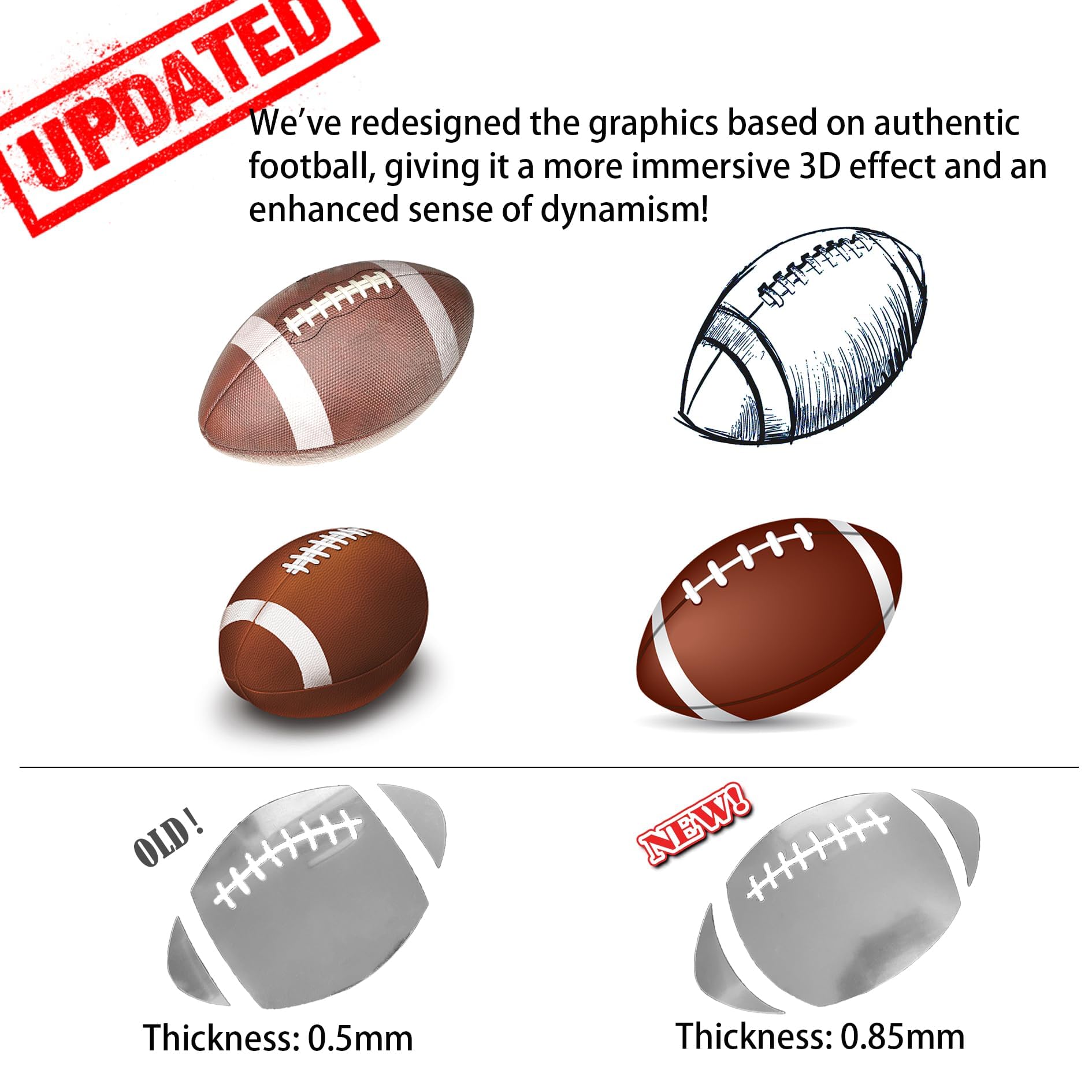 ODOTTAA Cute Acrylic Mirror Sticker Decal - Football Design, 30cm, Multi Color, Perfect for Home Decor