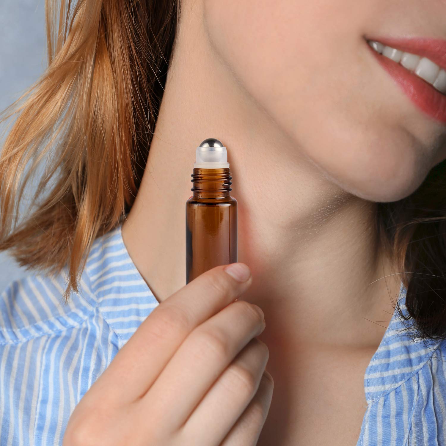 Essential Oil Roller Bottles  48 Pack Hoa Kinh 10ml Empty Glass Amber Roller Bottles UV Protection with Stainless Steel Balls (10ml-48pack)