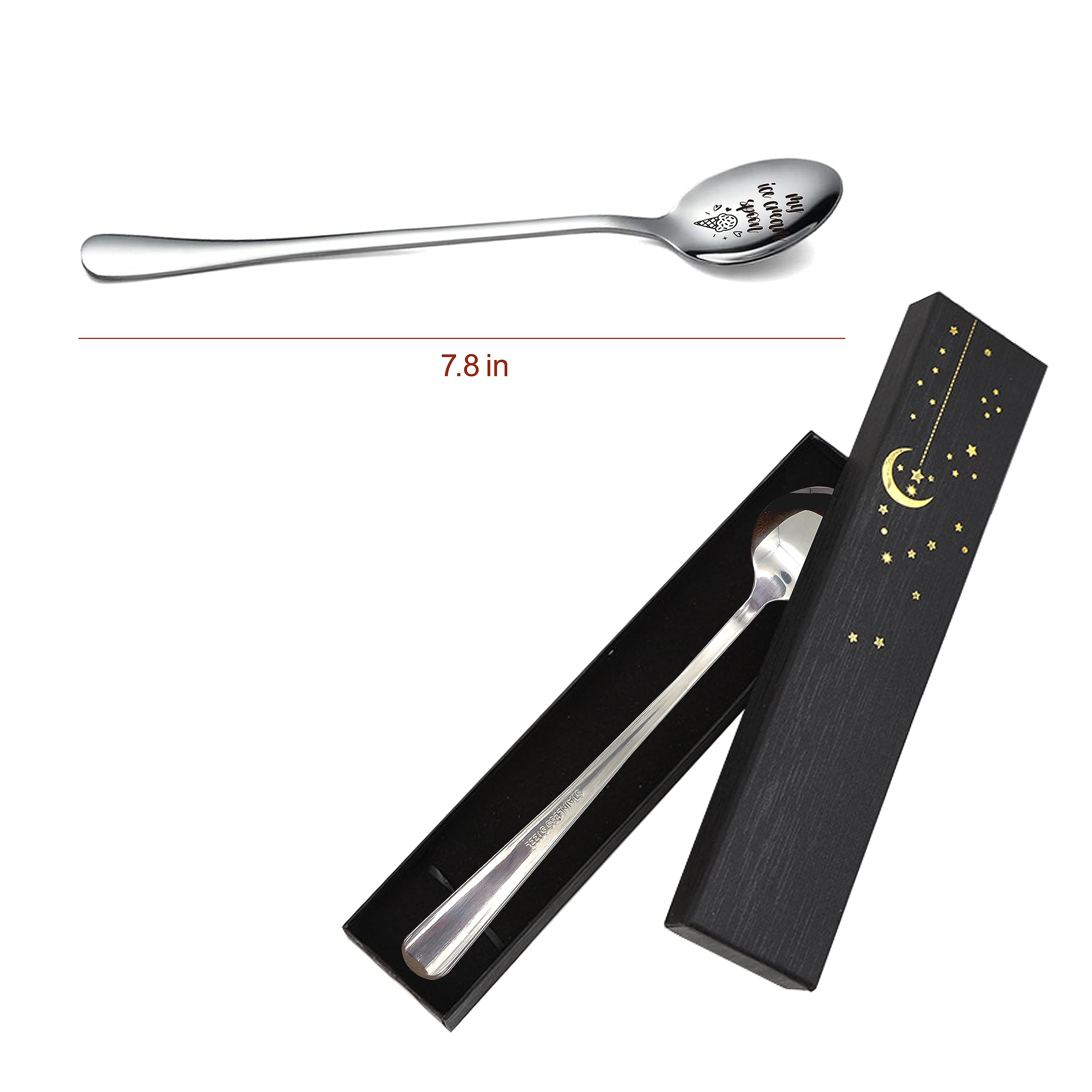 Ice Cream Spoon - Funny Engraved Stainless Steel Spoon For Ice Cream Lovers, Women, Men, Kids Birthdays