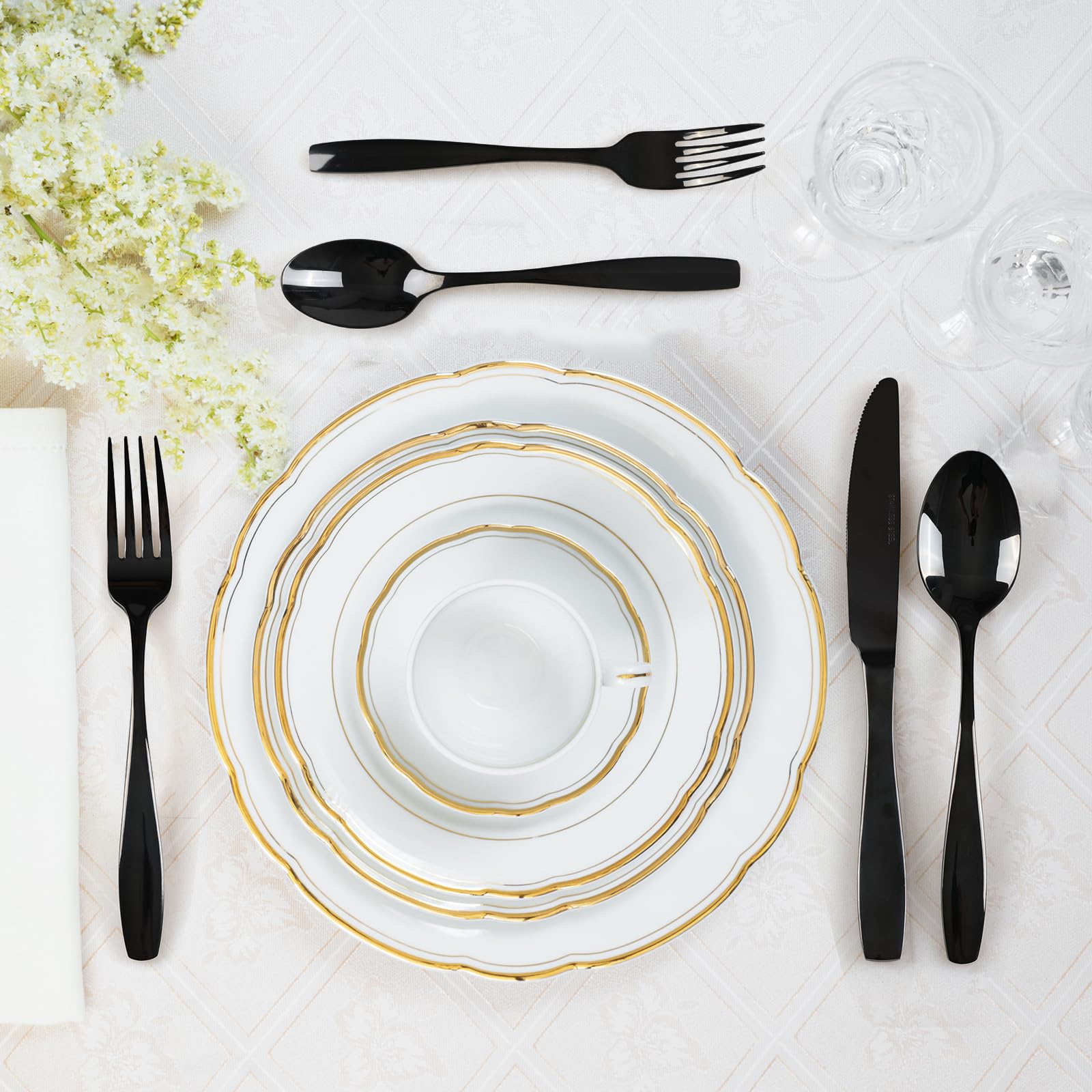 Wekioger Matte Black Stainless Steel Flatware 80 Pieces, Table Dinner Silverware Set For 16