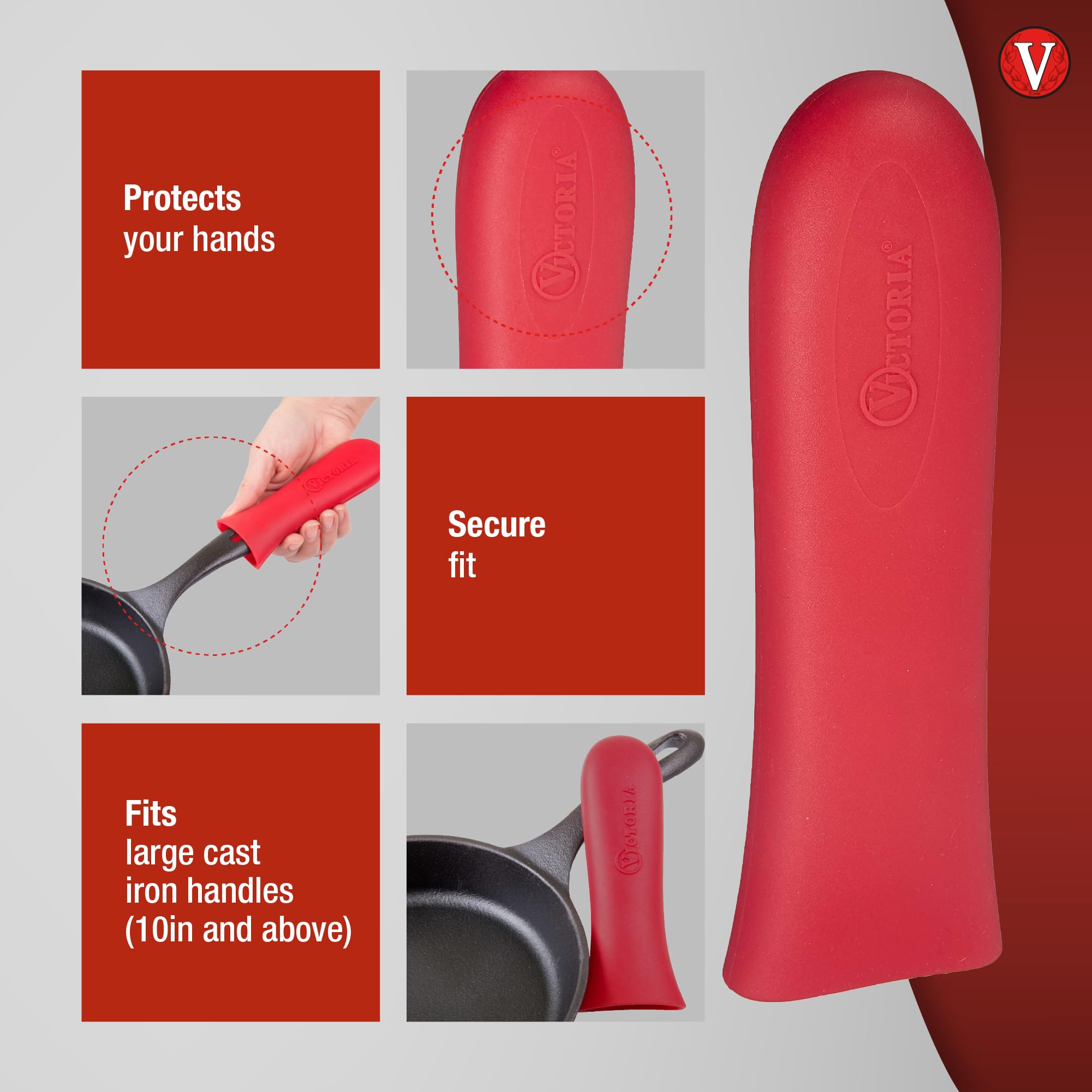 Victoria Silicone Cast Iron Handle Cover. For 10 To 12 Inch Skillets, Large, Red