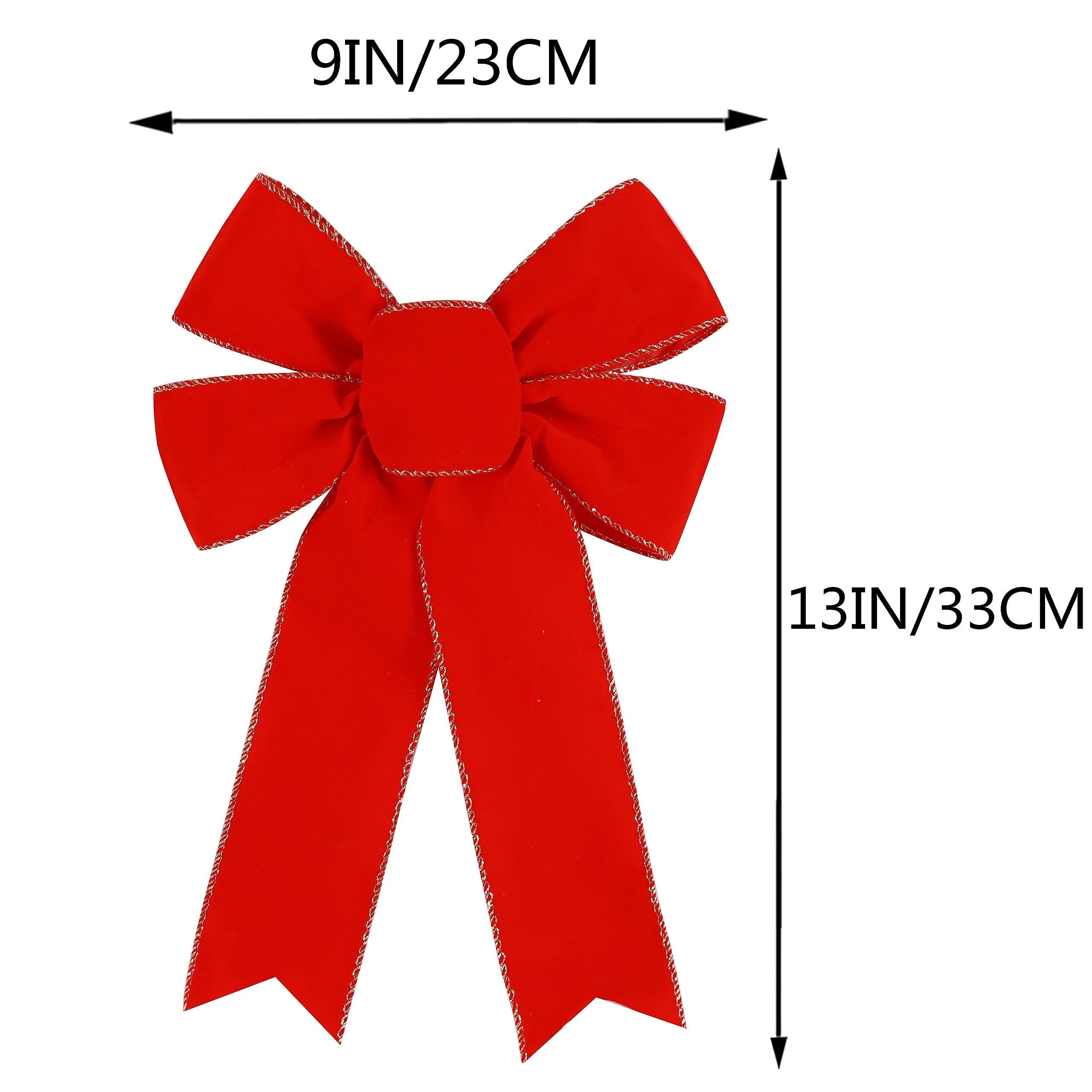 Hongsome 10 Pack Red Bows Christmas Tree Decorations,9   x13   Large Velvet Ornament Bow with Glitter Gold Edge for Xmas Home Wr
