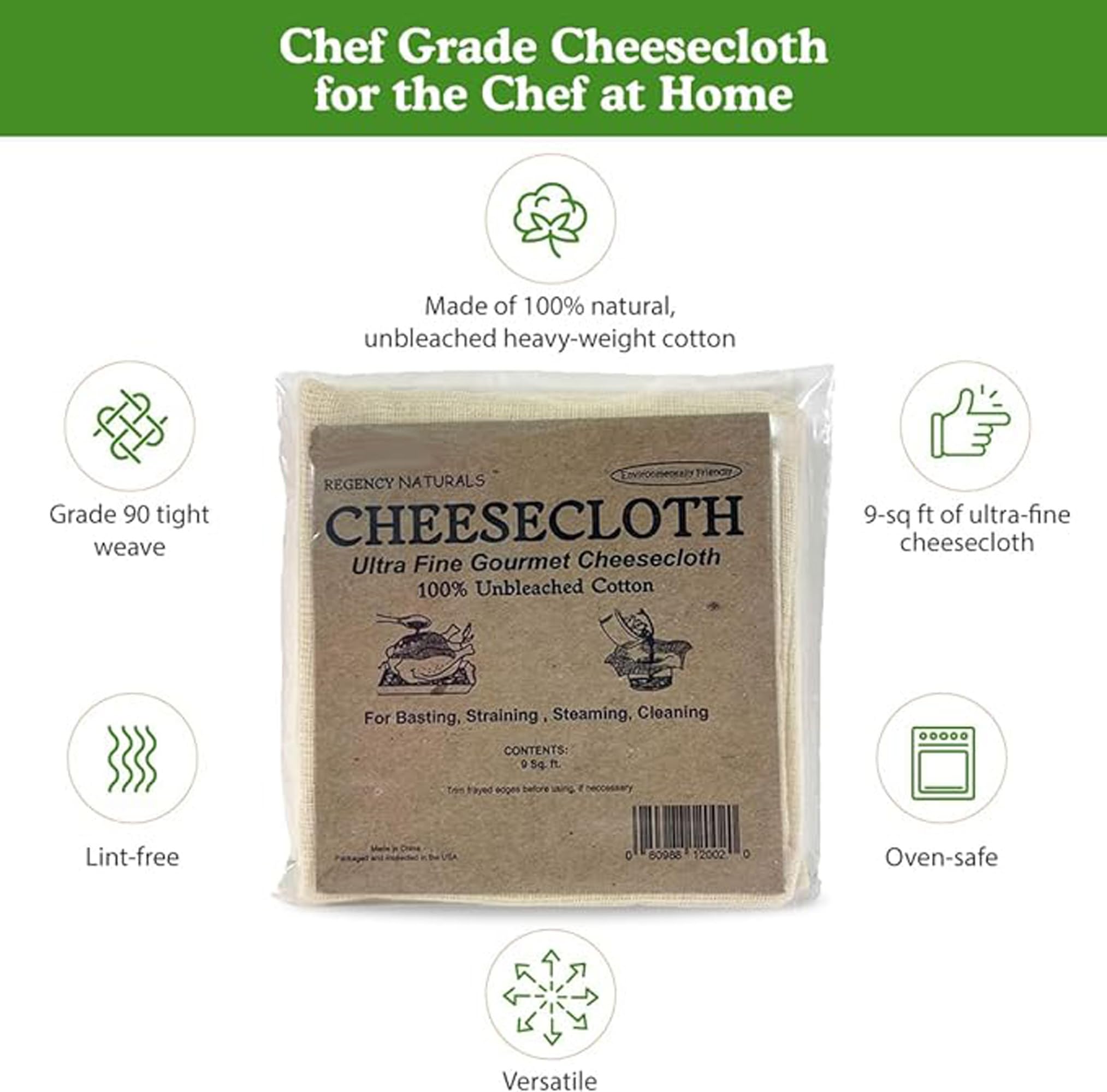 Regency Wraps 100% Cotton Ultra Fine Natural Cheese Cloth, 36 Sq.Ft 36'' X36'' 4 Pcs, Chef Grade For Basting Turkey, Canning, St