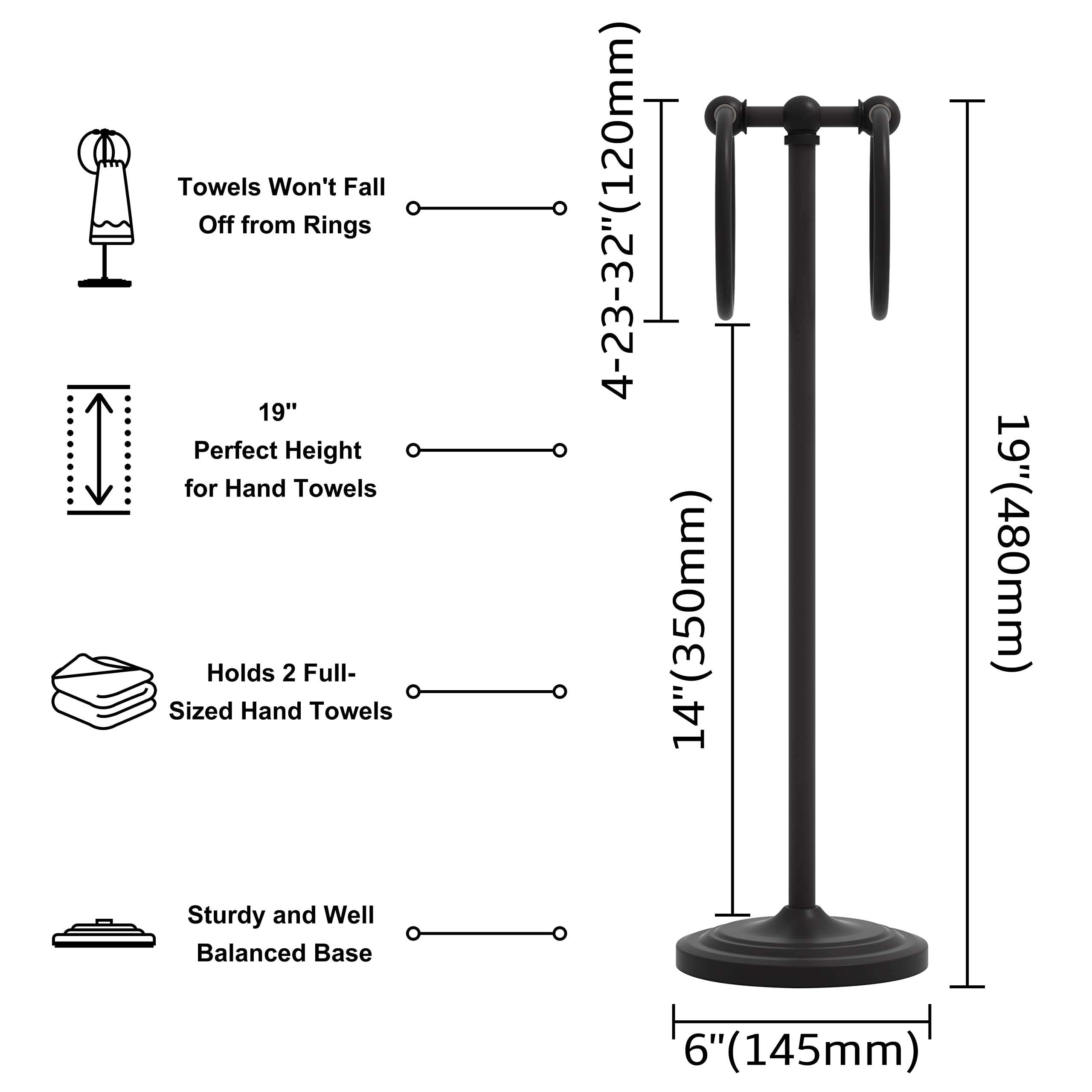 BGL Hand Towel Holder Stand for Bathroom  Hand Towel Stand for Bathroom Counter  Free Standing Towel Racks for Bathroom with Weighted Base Matte Black