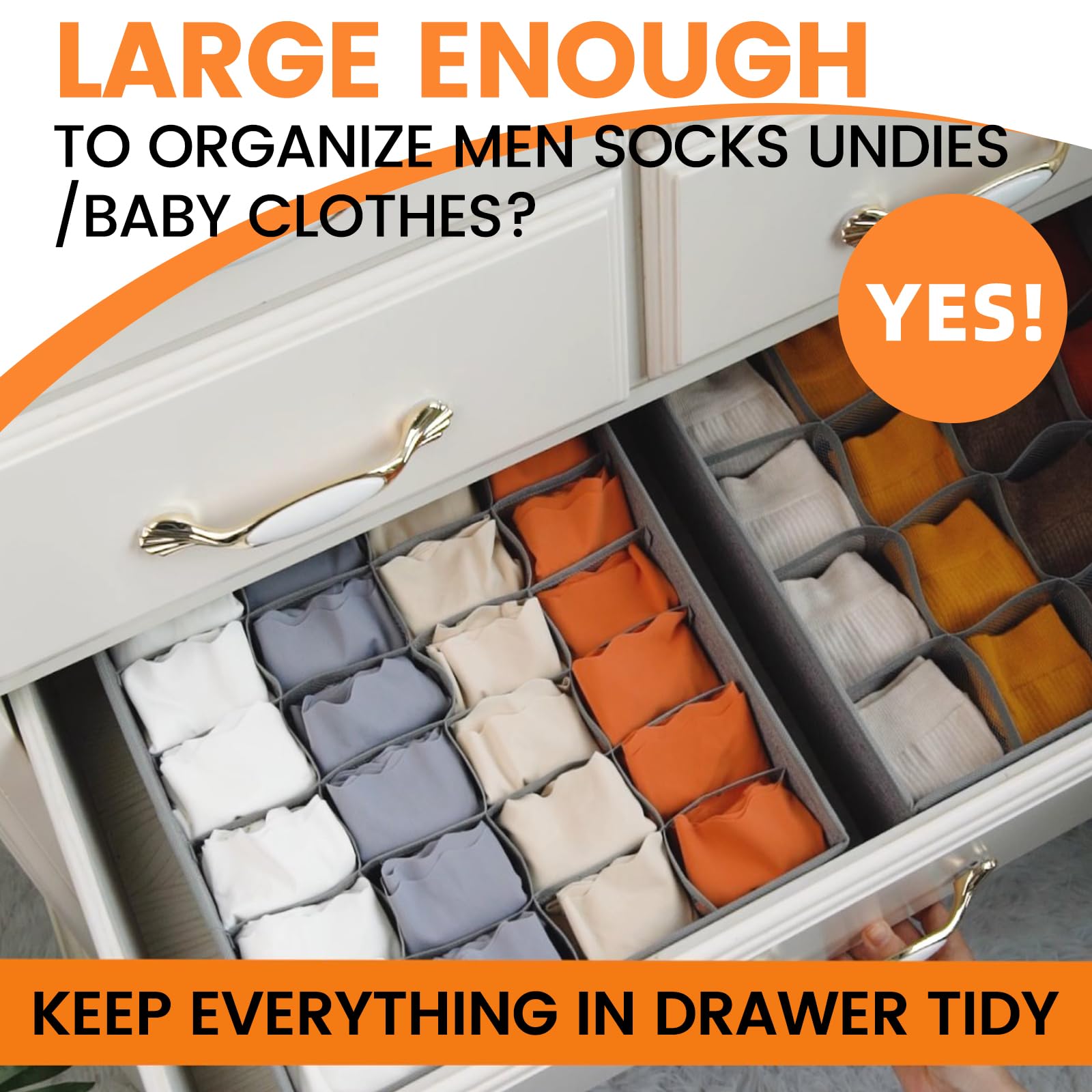 Criusia 3 Pack Sock Underwear Organizer Dividers, 64 Cell Drawer Fabric Foldable Cabinet Closet Storage Boxes for Storing Socks,