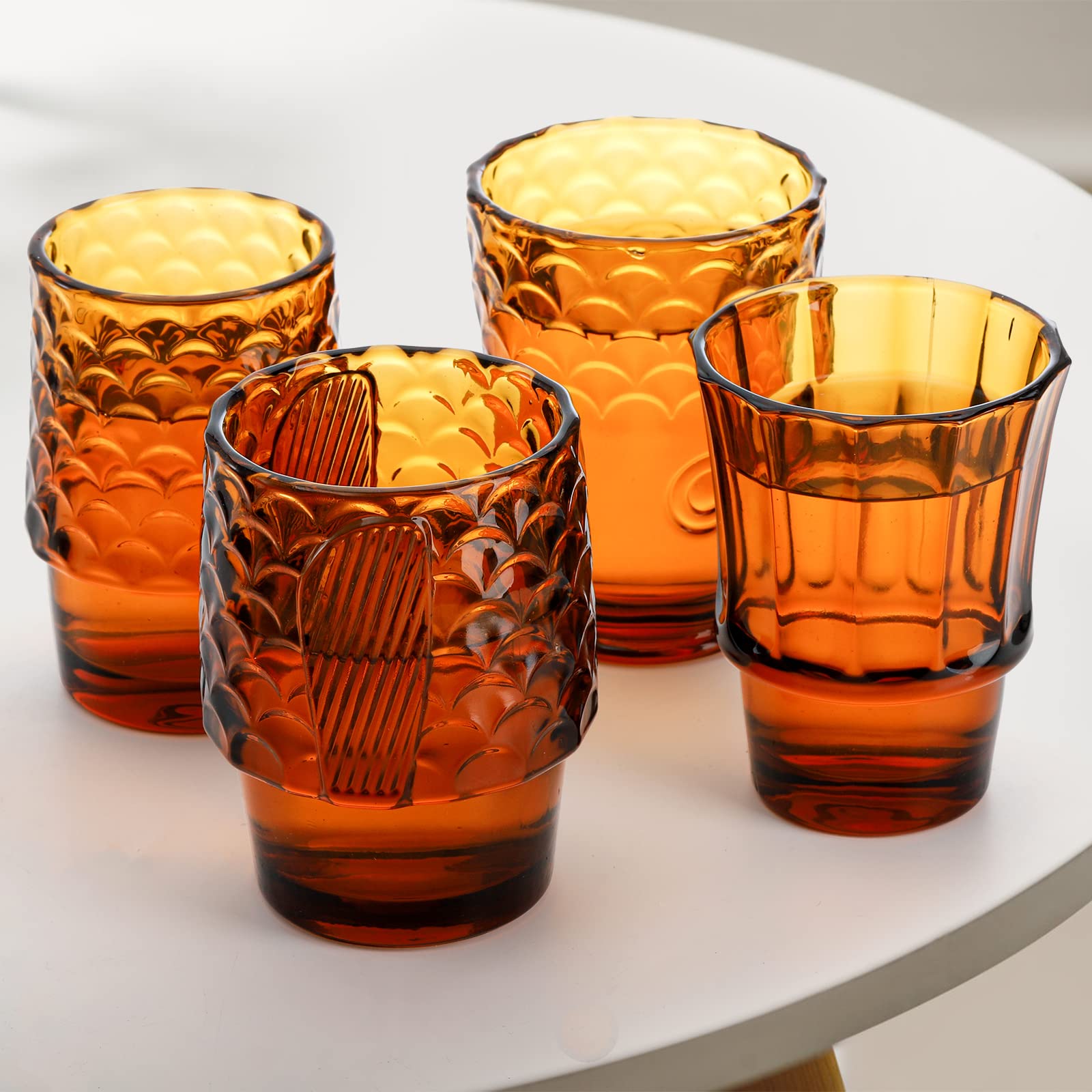 Frcctre Set of 4 Koi Fish Design Drinking Glasses  Stackable Amber Tumbler Glasses Beverage Cups Juice Tumblers Drinking Water Cups Nautical Glassware for Home  Party  Bar