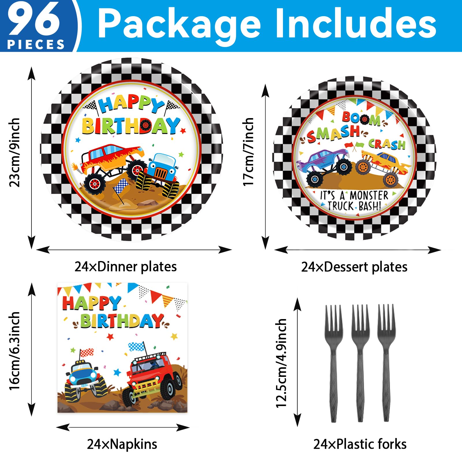 Monster Truck Party Tableware Set Monster Truck Plates And Napkins Monster Truck Party Supplies Decorations For Kids Boys Monste