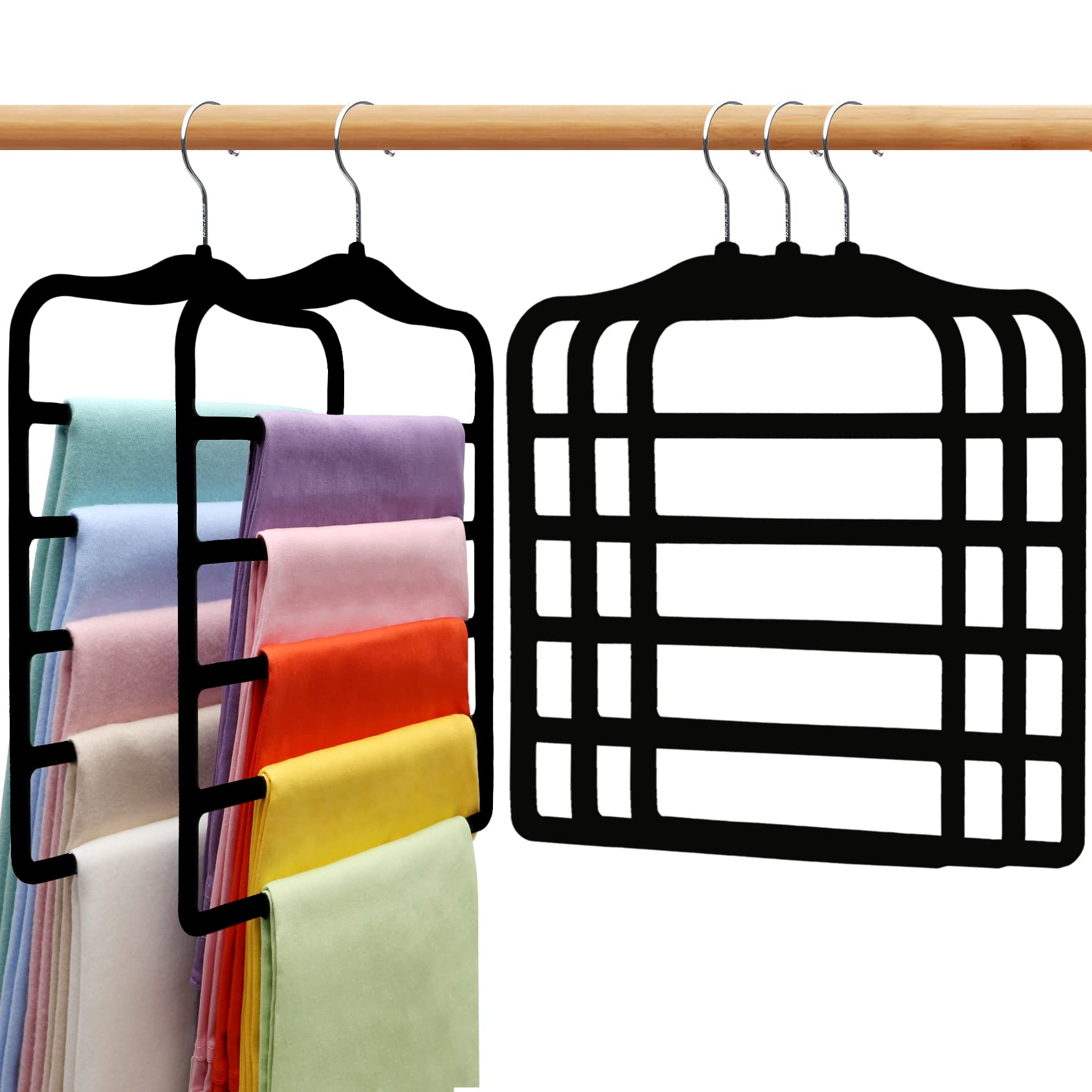 Closet Organizers and Storage 5 Pack Velvet Pants-Hangers-Space-Saving Non Silp 5 Tier Scarf Jeans Closet Organizer Dorm Room Essentials for College Students Girls Boys Guys Organization and Storage