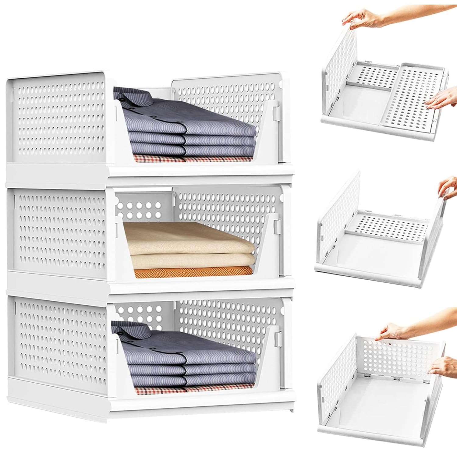 Zureni Wardrobe Storage Cabinet For Clothes Foldable Collapsible Storage Basket Container For Cupboard Closet Shelf Rack And Dra