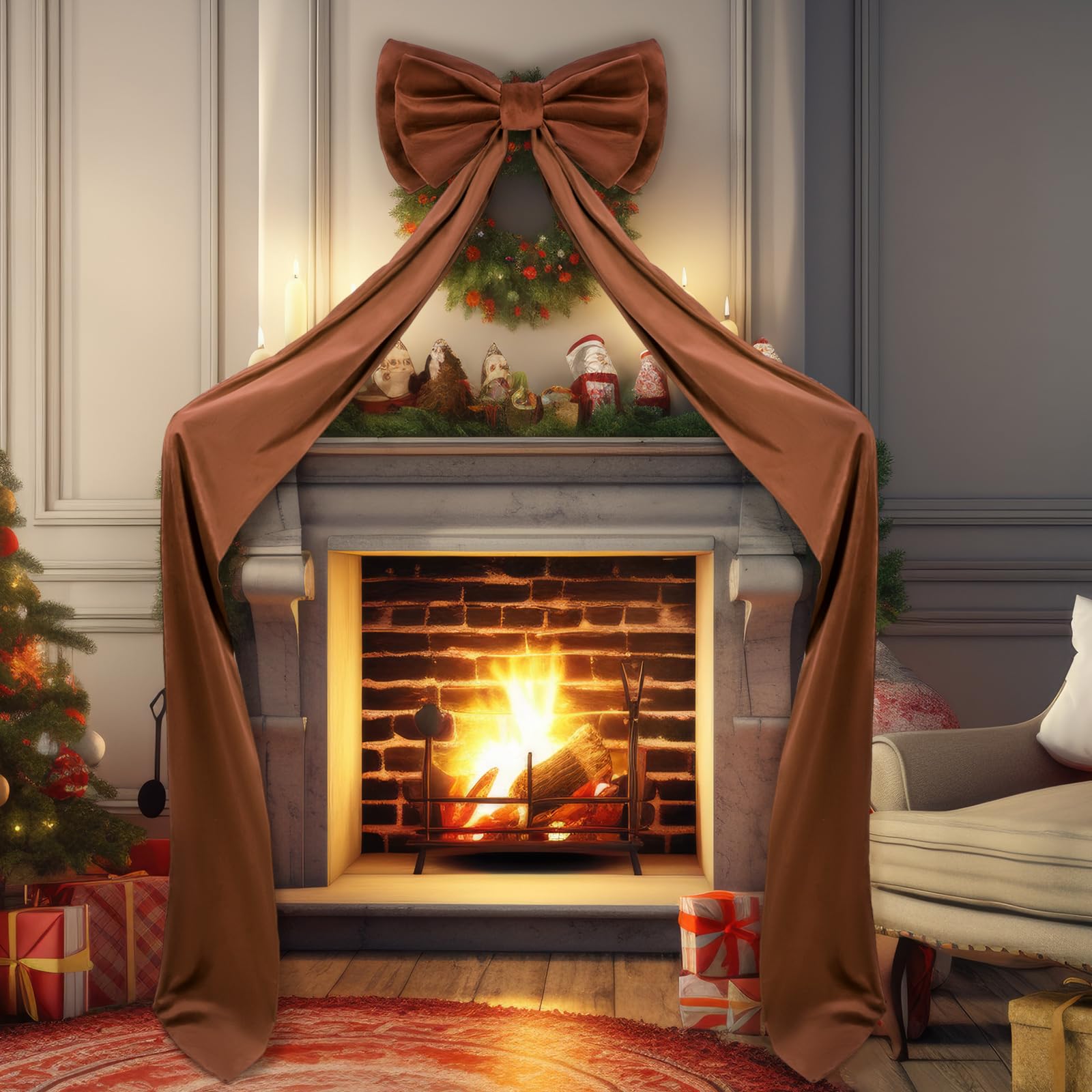 Wavwavw Giant Bow Decor Christmas Tree Topper Decoration Big Bows for Room Wall Backdrop 75x18 Inch Ribbon Tie for Wedding Chris