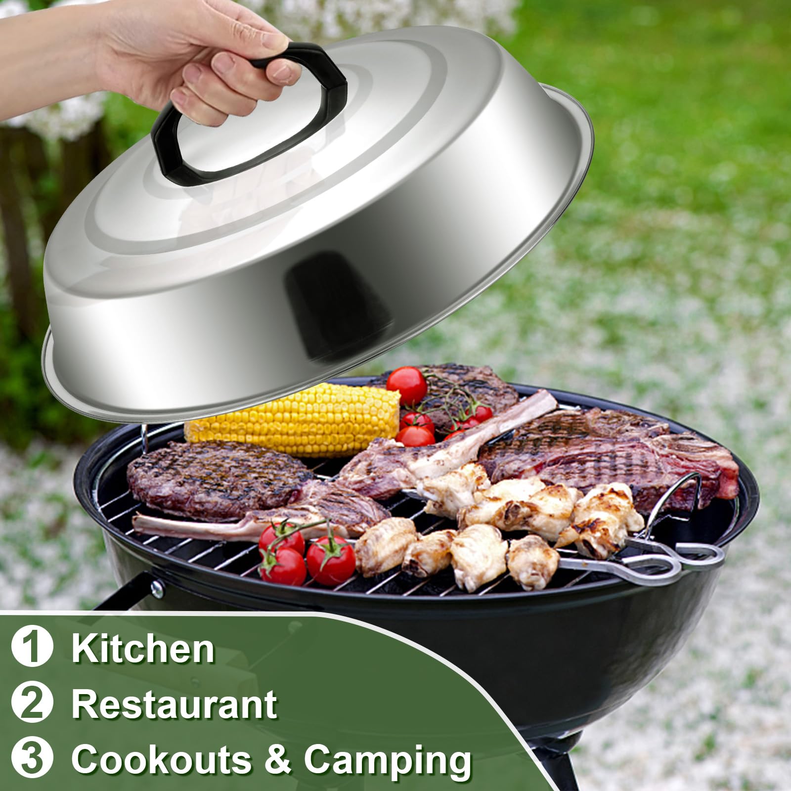 Cheese Melting Dome Set Of 2-12 Inch Round Basting Cover - Stainless Steel - Metal Steam Cover - Griddle Accessories For Flat To