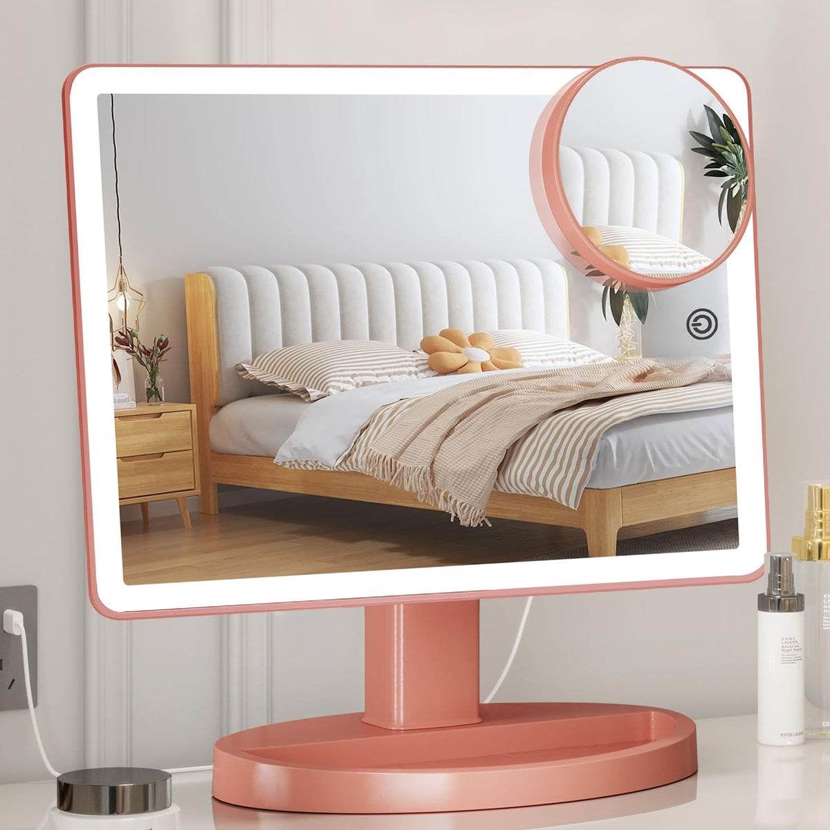 Funtouch Large Lighted Vanity Makeup Mirror, 14.56 In X 8.97 In, 88 Led, 360 Rotation Touch Screen, 10X Magnification Tabletop C