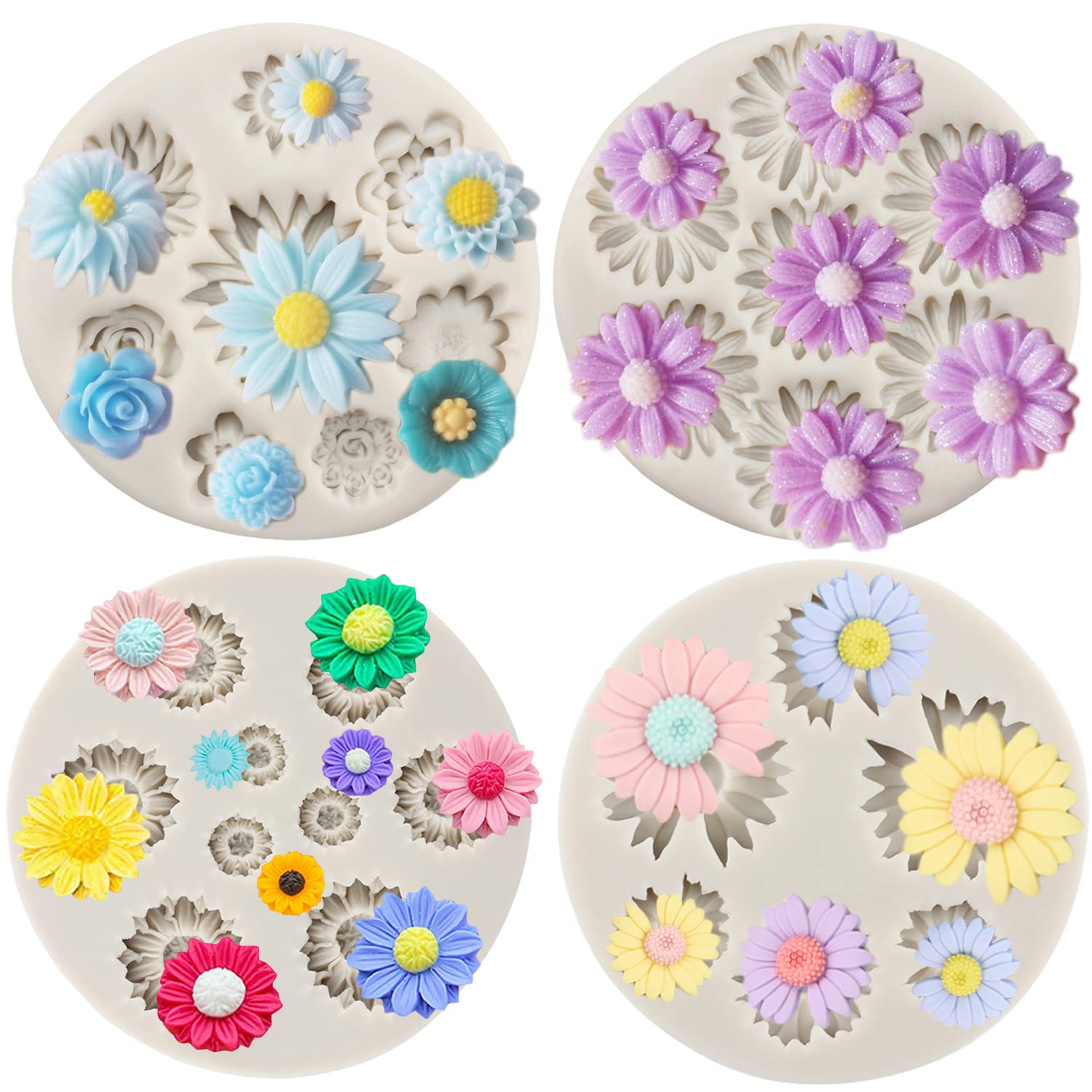 Sijiangmold Daisy Flower Silicone Molds Chrysanthemum Fondant Molds Small Flower Chocolate Mold For Cake Decorating Candy Gum Pa