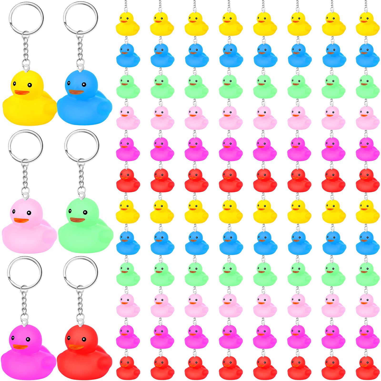 Deekin 48 Pcs Rubber Duck Keychain 2.17 Cruise Duck Squeaky Cute Keychains Bulk 3D Chains for Carnival Party Gift (Classic)