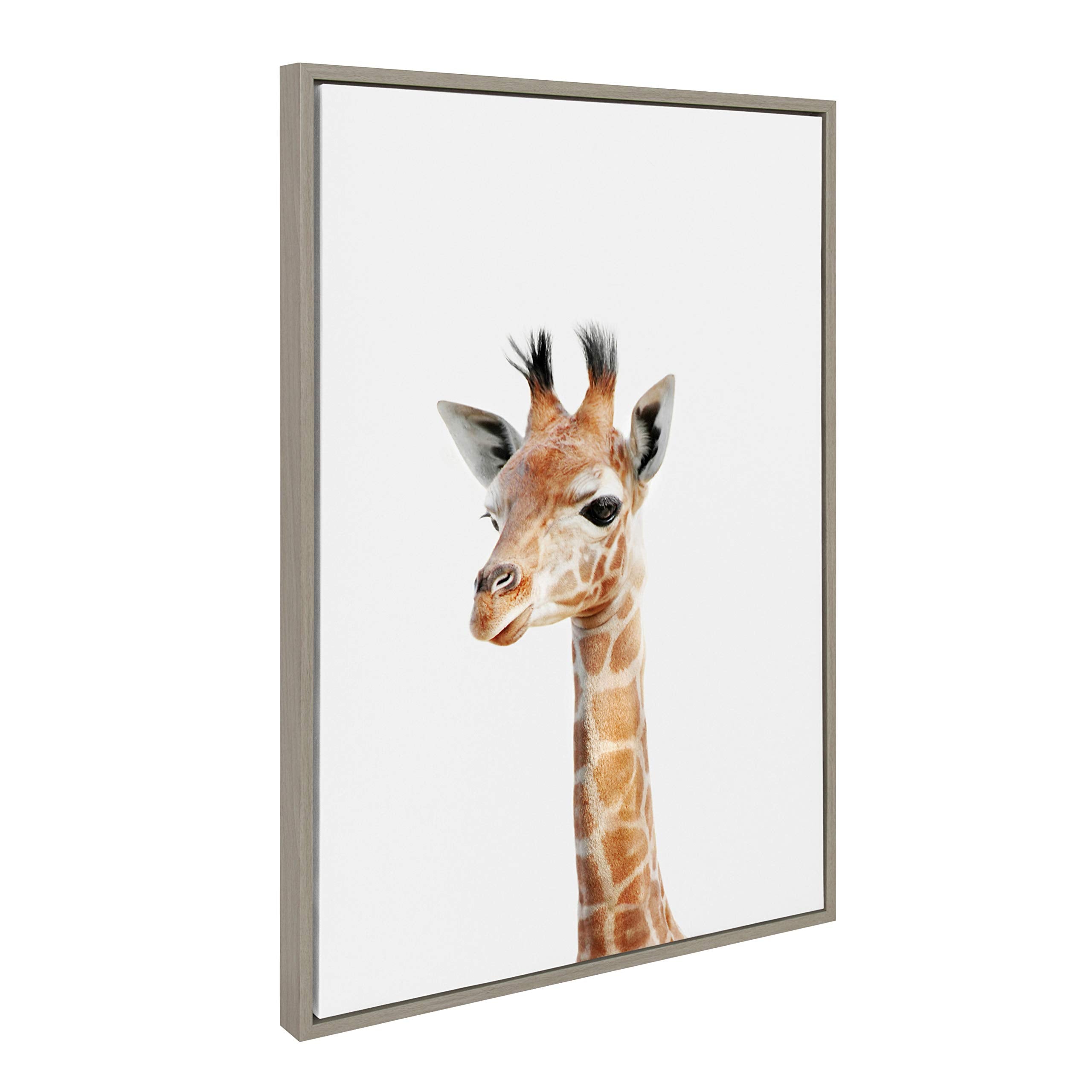 Kate And Laurel Sylvie Baby Giraffe Animal Print Portrait Framed Canvas Wall Art By Amy Peterson, 23X33 Gray