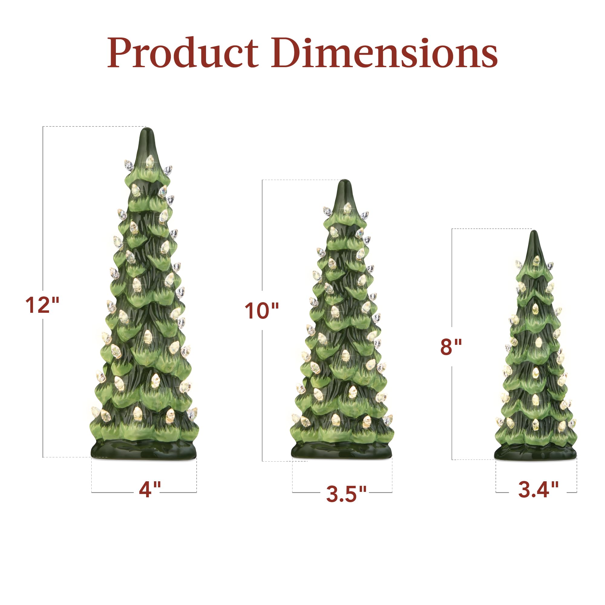 Best Choice Products Set of 3 Ceramic Christmas Trees, Pre-Lit Hand-Painted Tabletop Holiday Decoration w/Warm White Bulbs LED L