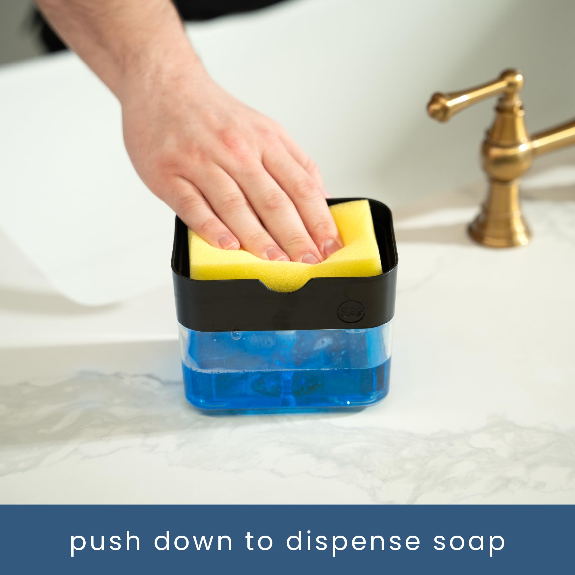 S&T INC. Dish Soap Dispenser and Sponge Holder for Kitchen Sink with Enhanced Features  Sponge Included  13 Ounces  Matte Black