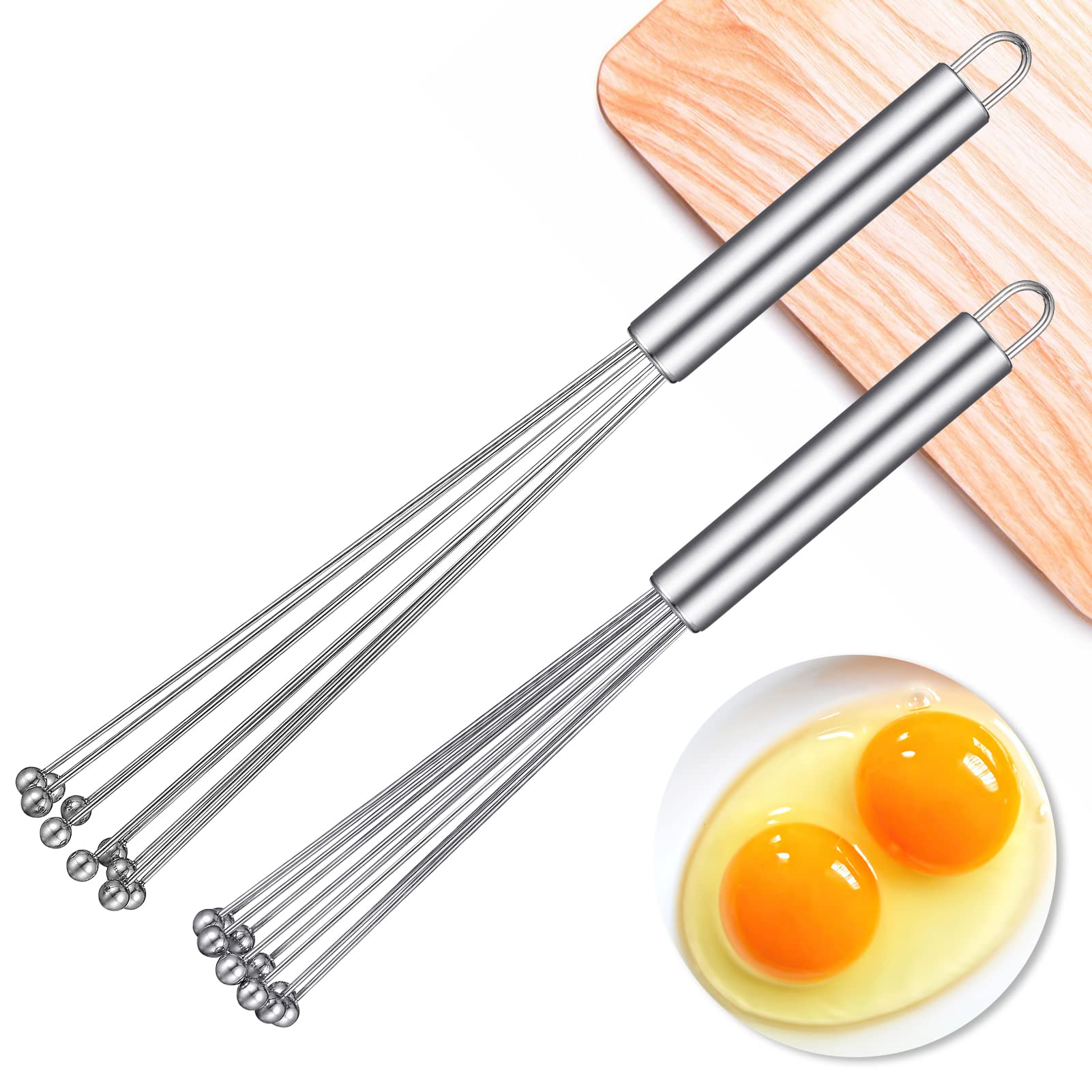 2 Pieces Stainless Steel Ball Whisk Wire Egg Beater Manual Mixer Whisk Set Kitchen Whisks For Cooking, Blending, Whisking, Beati