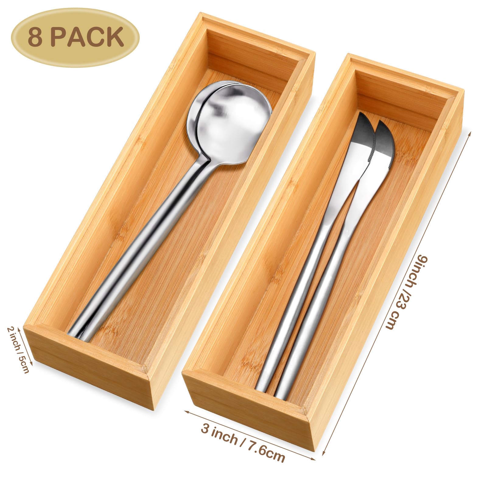 Kigley 8 Pieces Bamboo Drawer Organizer Kitchen Utensils Wooden Utensil Organizer For Drawers Stackable Wooden Storage Box Bambo