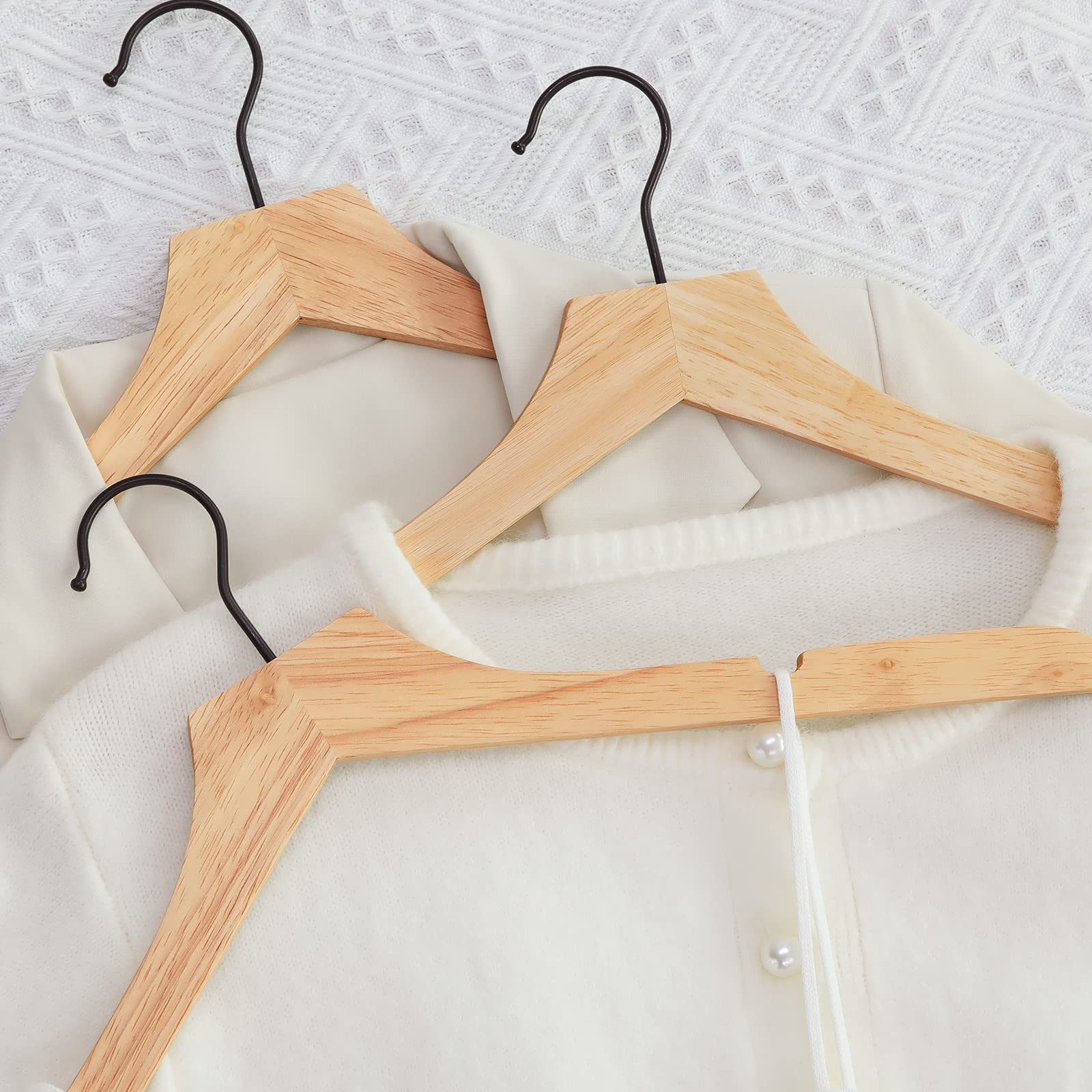 Topia Hanger Wooden Hangers 20 Pack, Rubber Wood Clothes Hangers With Rotatable Black Hook And Smooth Cut Nothces, Space Saving