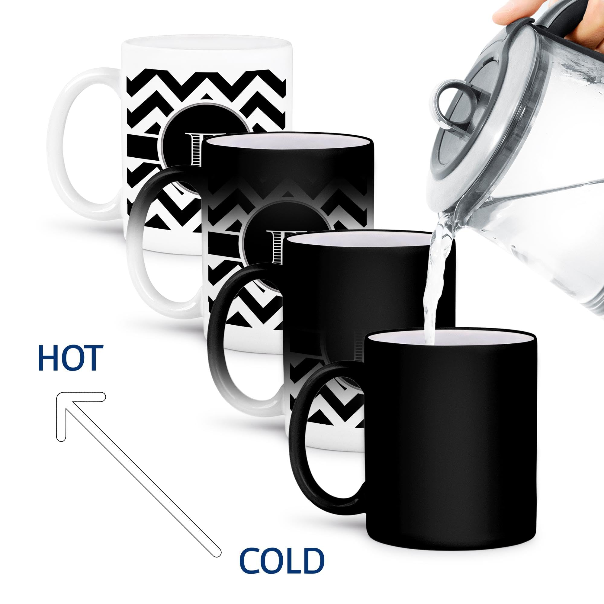 3D Rose Mug_222067_3 ''Black And White Chevron Monogram Initial E'' Magic Transforming Mug, 11Oz, Black/White
