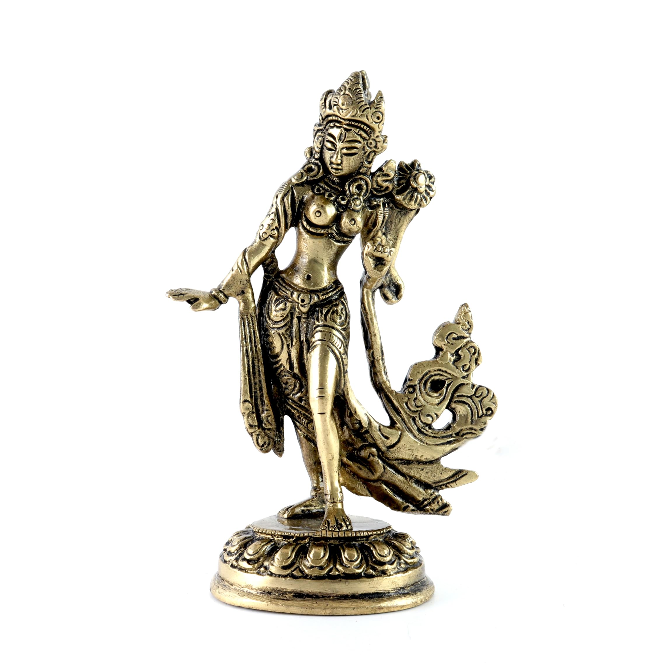 Two Moustaches Standing Tara Devi 5 Inches Brass Statue, Tara Devi Idol, Living Room Decor, Goddess Tara Statue, Standard, Pack 