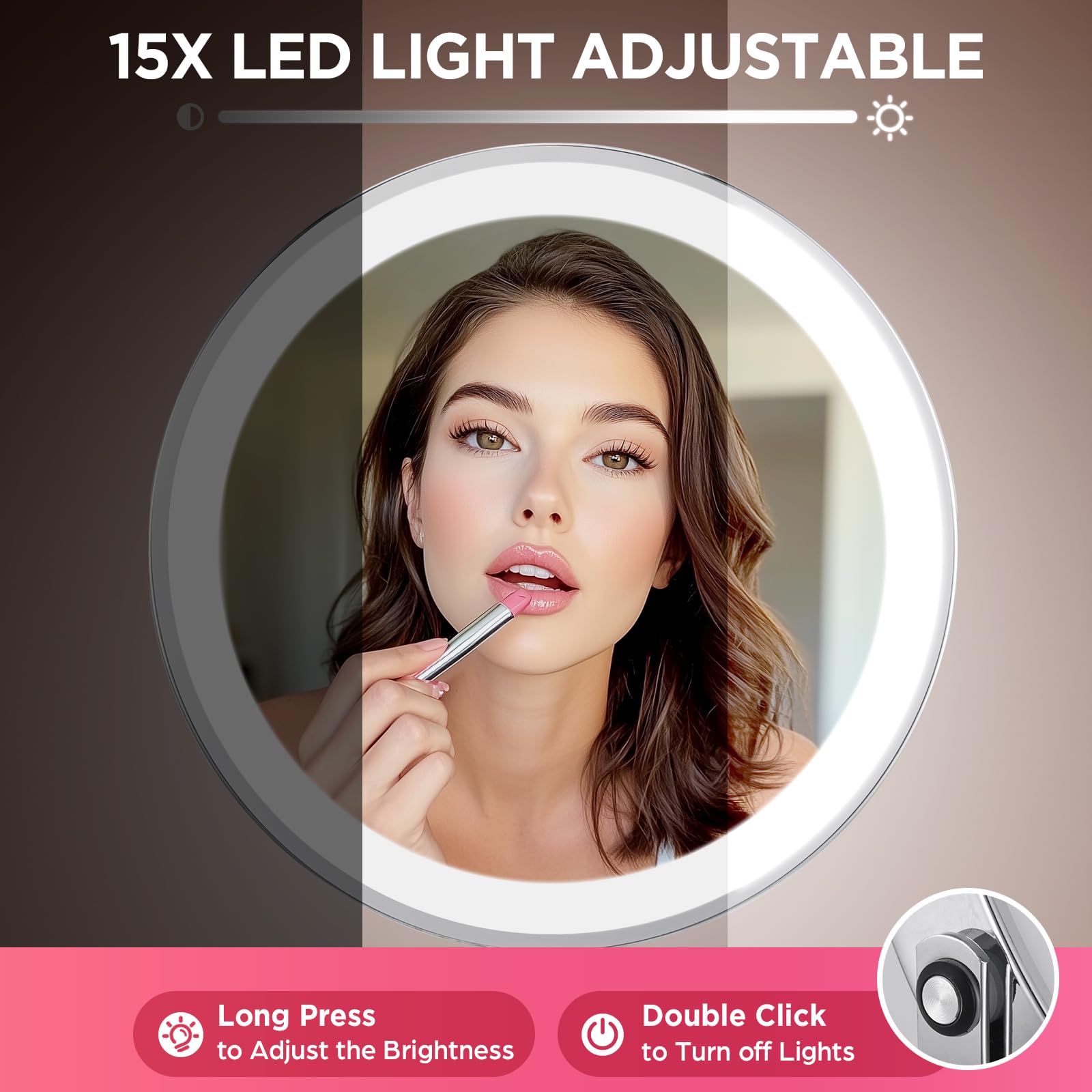 Daslava Lighted Makeup Mirror, Rechargeable 8'' 3 Color Vanity Mirror, 15X Magnifying Mirror With Brightness Adjustable, 360 Rot