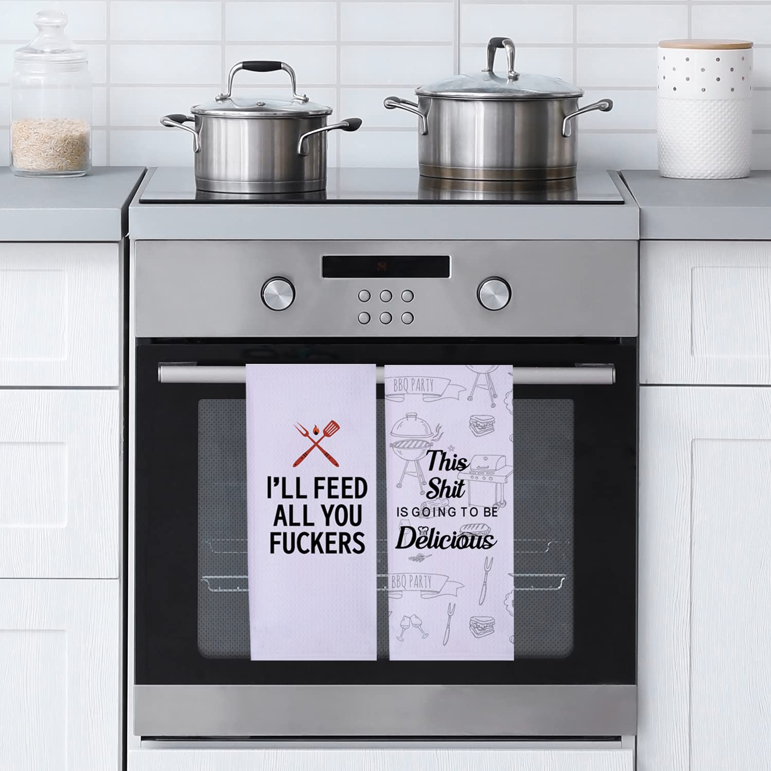 LXOMILL Funny Kitchen Towels - 2 Pack Microfiber BBQ Grilling Dish Towels, Ideal Gifts for Men, Women, Chefs, and BBQ Enthusiasts