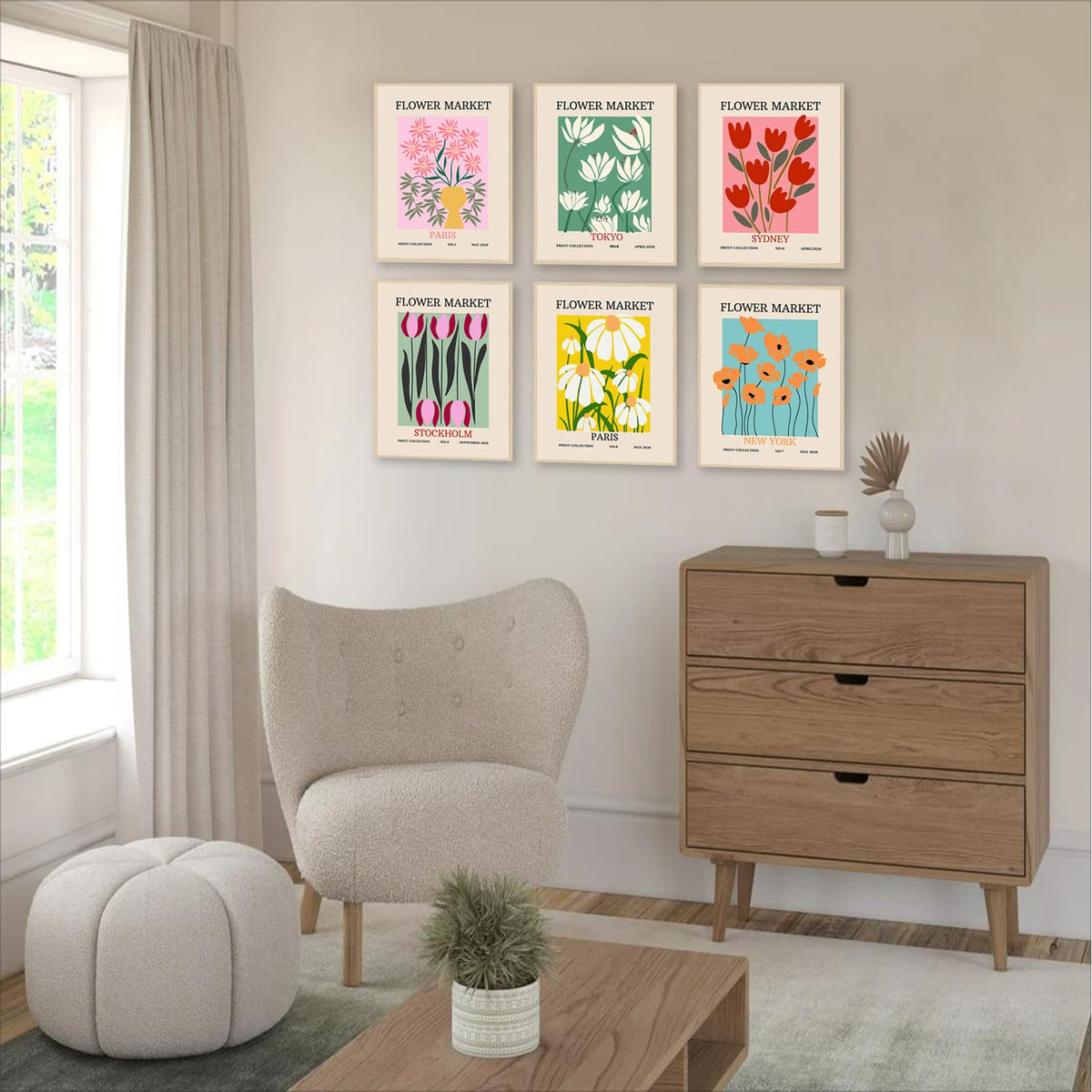 Flower Market Poster Set Of 6, Vintage Flower Market Wall Art Prints ...