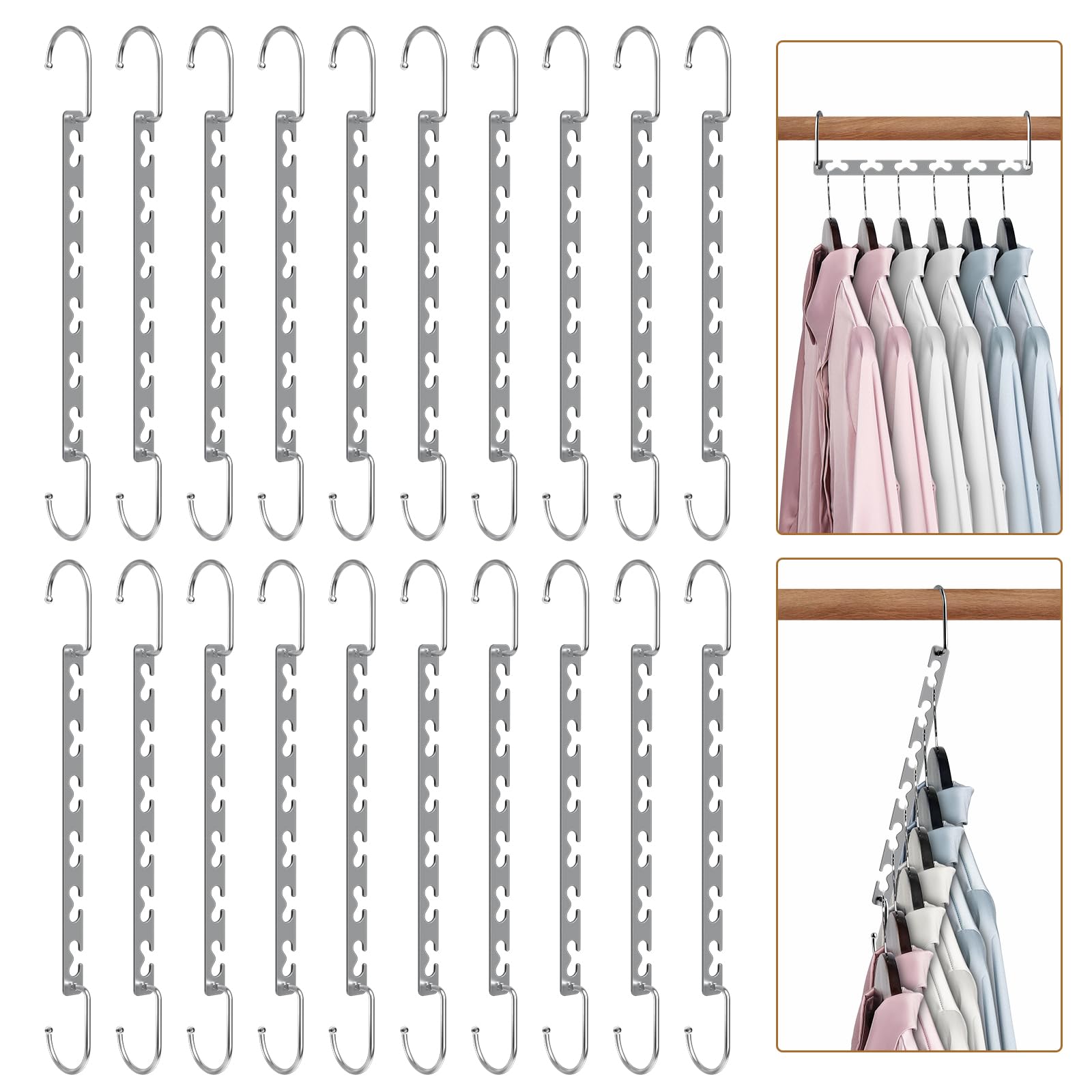 Magic Clothing Hangers Space Saving Sturdy Metal Hangers Wardrobe Closet Organizer Space Saving Hanger Pack of 20 Cascading Hangers