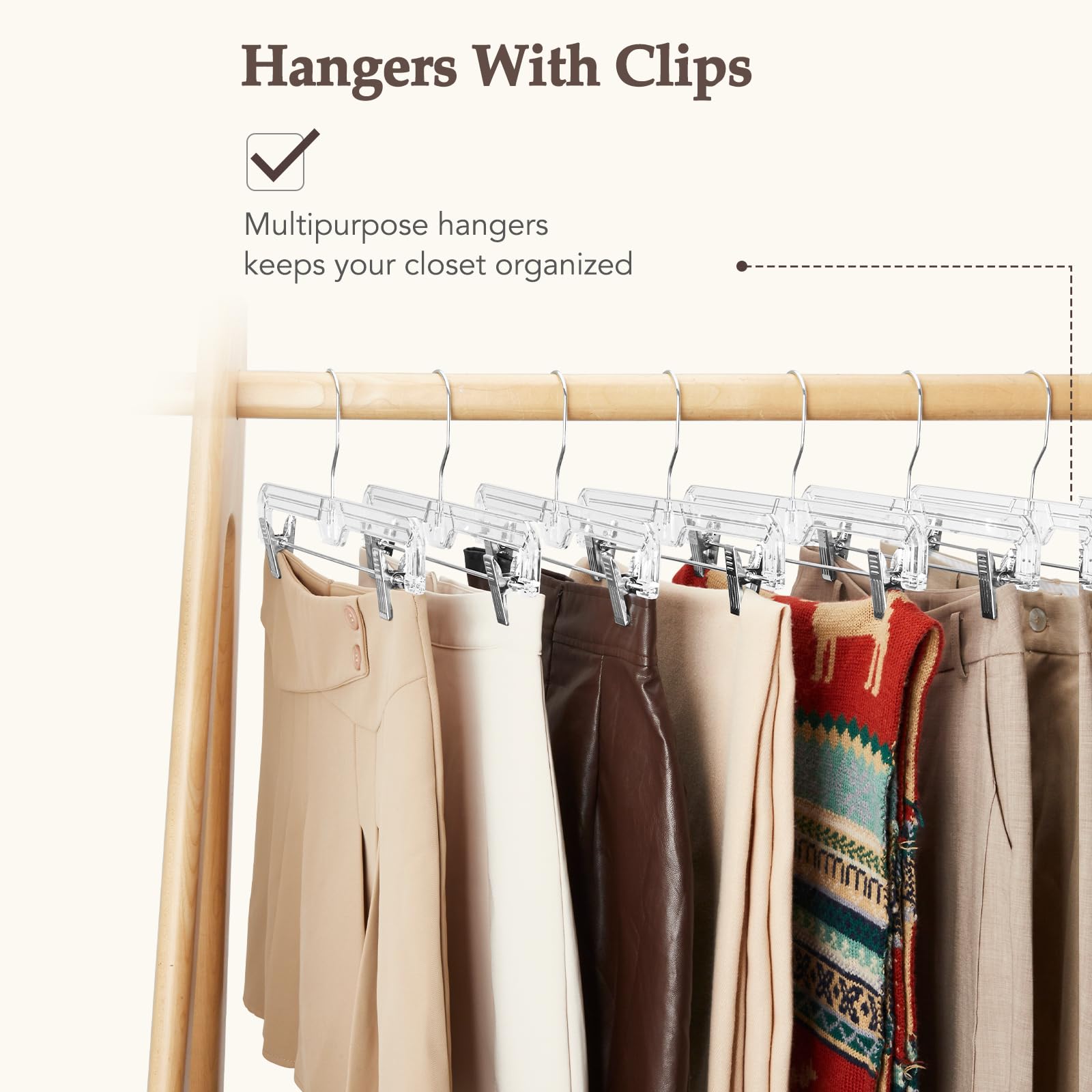 HOUSE DAY 25 Pack Clear Pants Hangers with Clips  Non-Slip with Adjustable Heavy Duty Slim Plastic Hangers 14'' 360-Rotating Swivel Hook  Clip Hangers for Trousers  Skirts