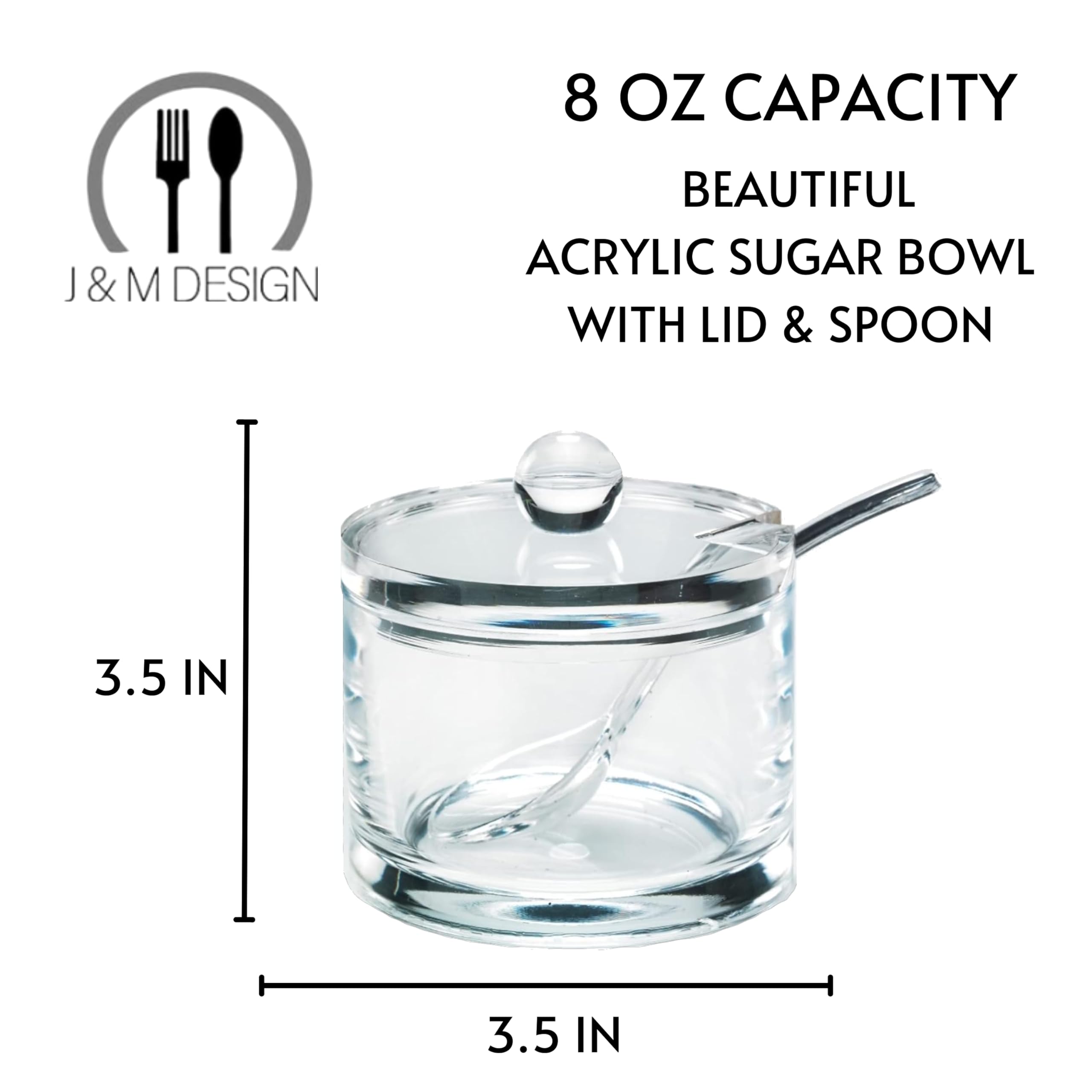J&M Design Clear Acrylic Sugar Bowl With Lid And Spoon For Coffee Bar Accessories, Cereal Bowls, Tea, Kitchen Countertop Caniste