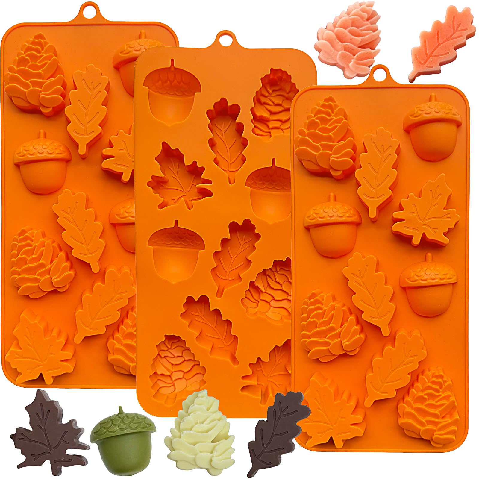 3Pack Fall Chocolate Mold Thanksgiving Silicone Candy Molds Halloween Autumn Harvest Festival Baking Mold Chestnuts, Pine Cones,