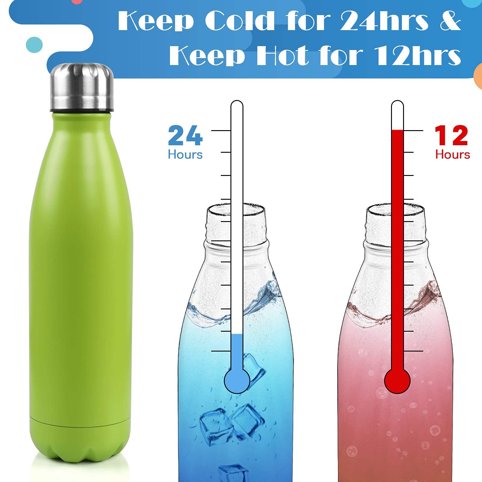 BOgI 17oz Insulated Water Bottle Double Wall Vacuum Stainless Steel Water Bottles  Leak Proof Metal Sports Water Bottle Keeps Drink Hot and cold - Perfect for Outdoor Sports camping Biking (green)