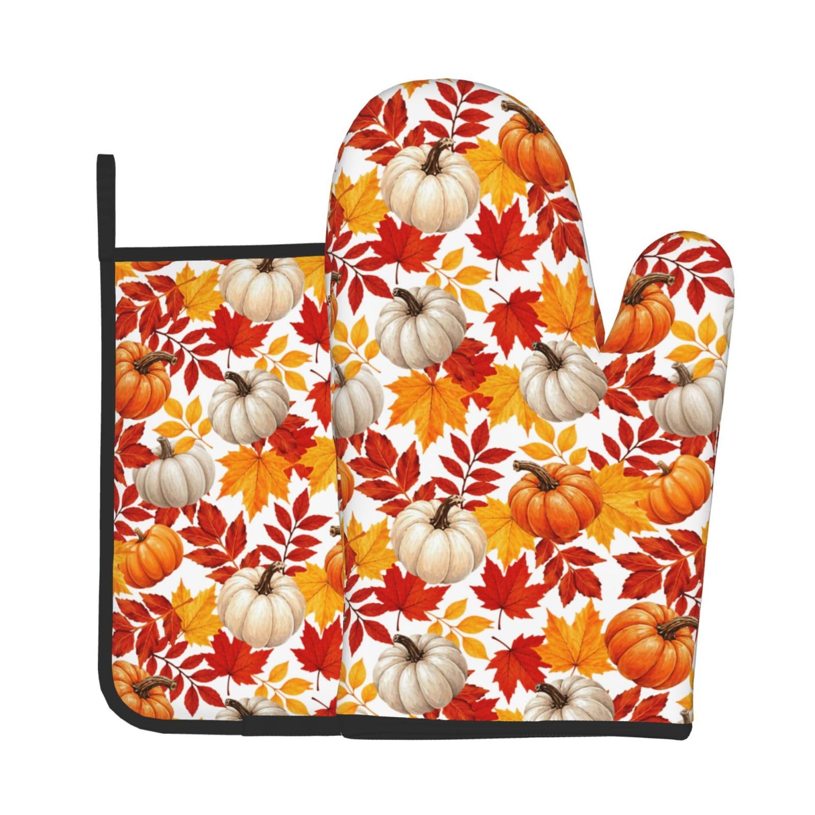 Fall Pumpkin Oven Mitts and Pot Holders Sets Autumn Maple Leaf Leaves Oven Mitts Heat Resistant Thanksgiving Farmhouse Kitchen G