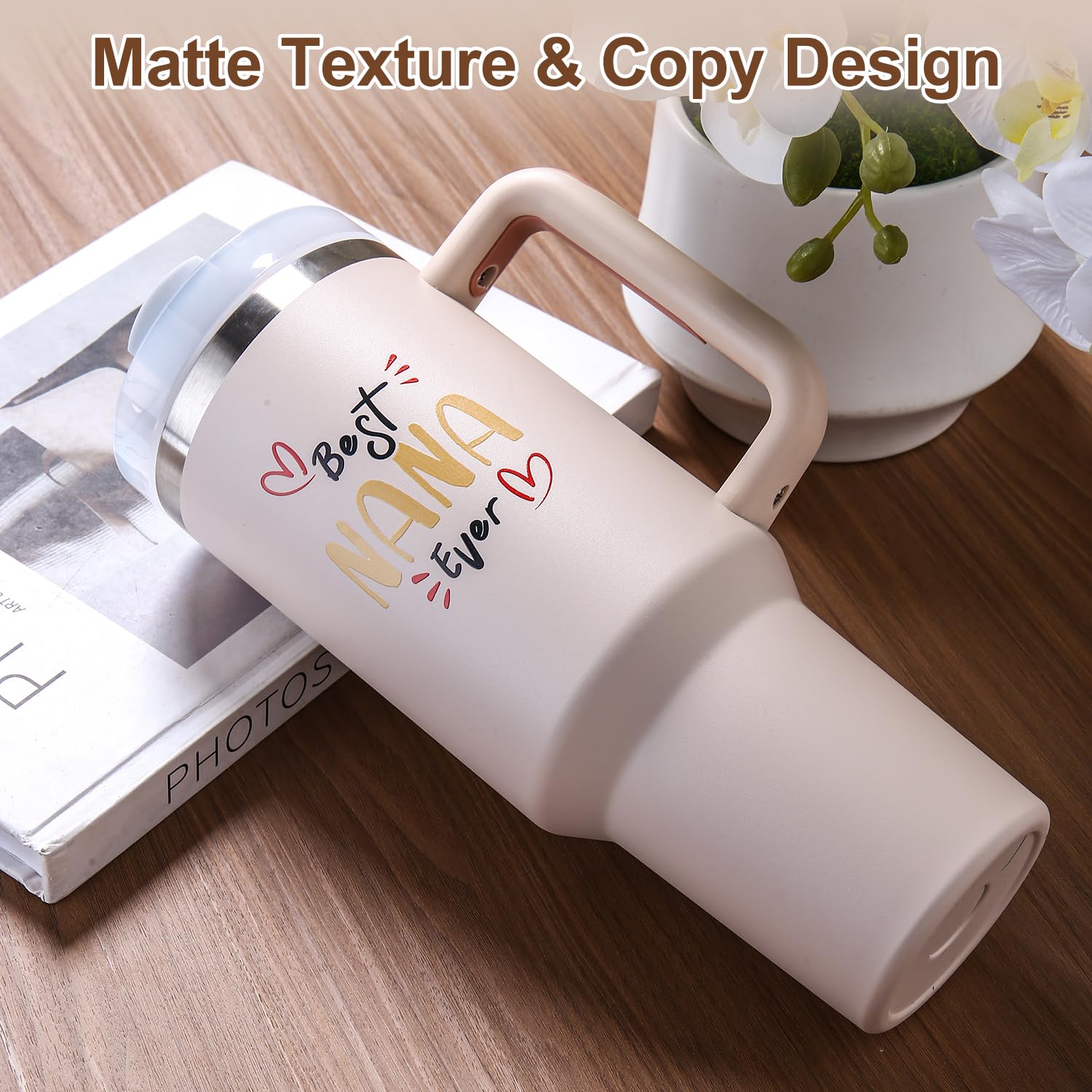 VoziSpace Best Nana Ever Tumbler with Handle 40oz Nana Gifts - Birthday Gifts for Grandma, Grandma Coffee Mug from Grandkids - W