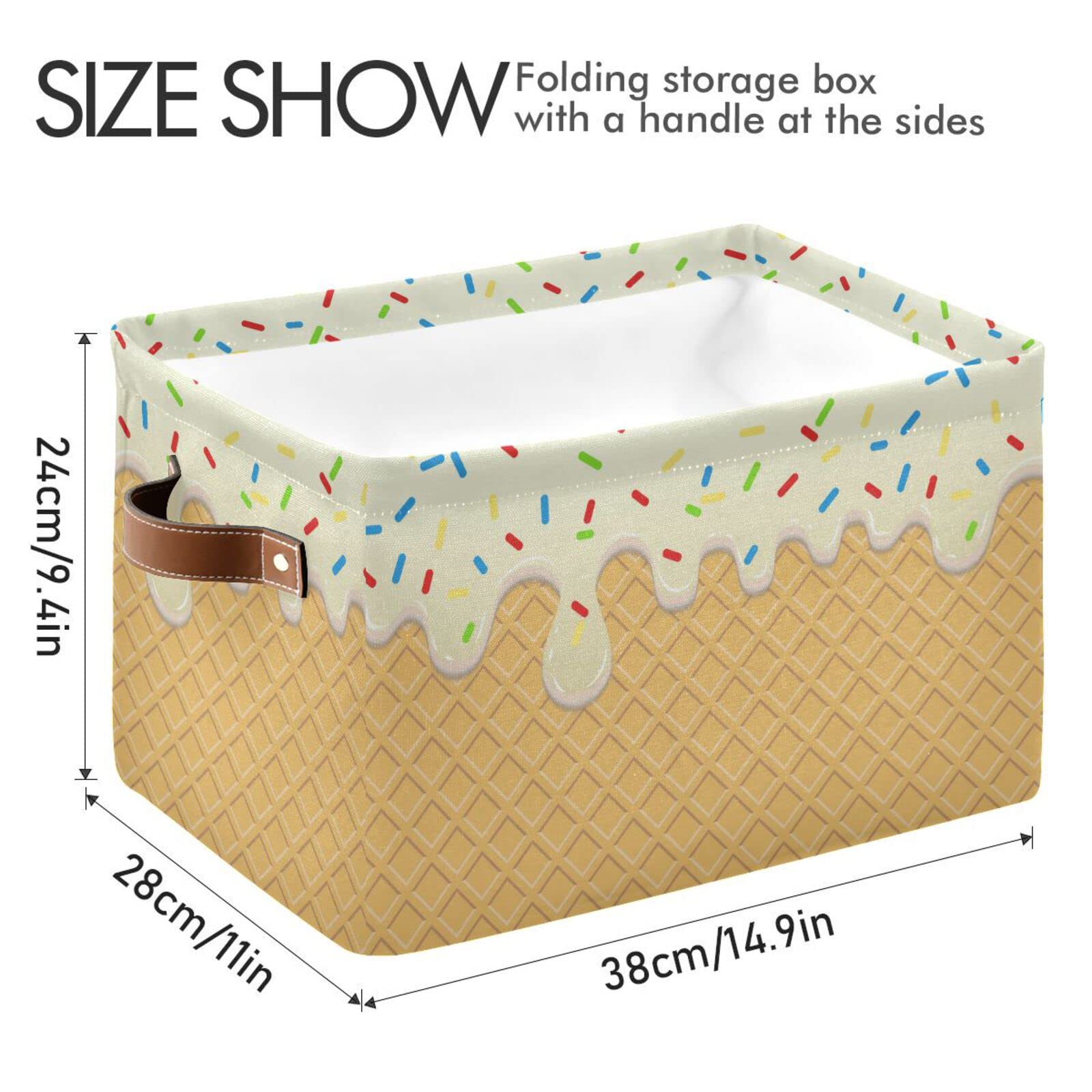Keepreal Ice Cream Texture Storage Basket Bin, Large Cube Storage Box Canvas Collapsible Storage Organizer For Home Office Close
