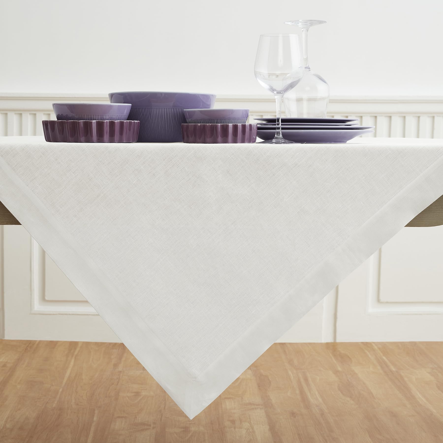 Solino Home Linen Tablecloth - 100% Pure Linen Valentines Day White Tablecloth 52 X 52 Inch - Machine Washable Square Table Thro
