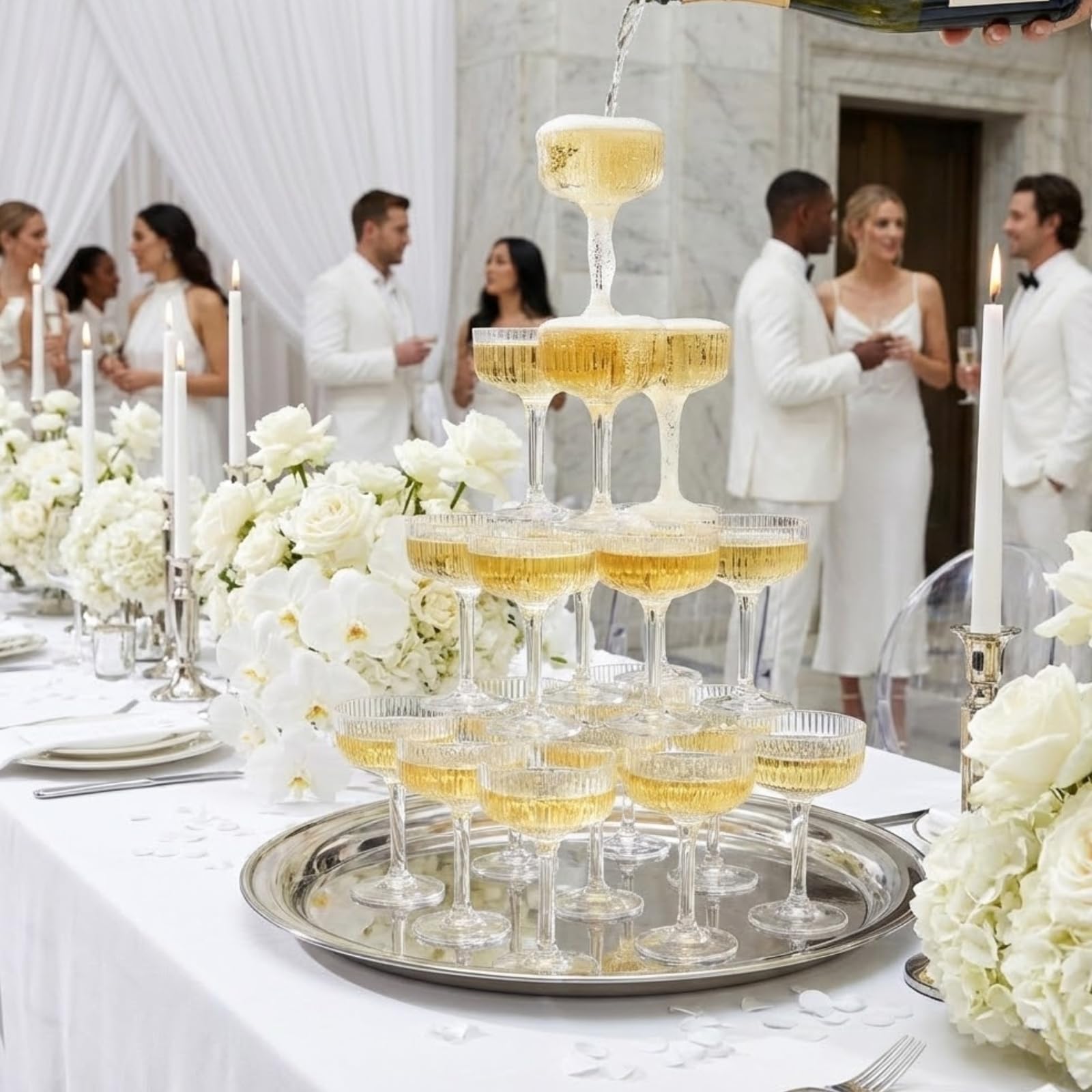 Premium ACRYLIC Champagne Tower Kit | 21 Stackable 7 oz