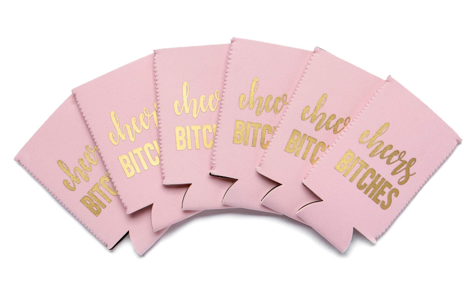 Bachelorette Party Decorations Slim Can Coolers - Bridal Party (Pink Cheers, 6)