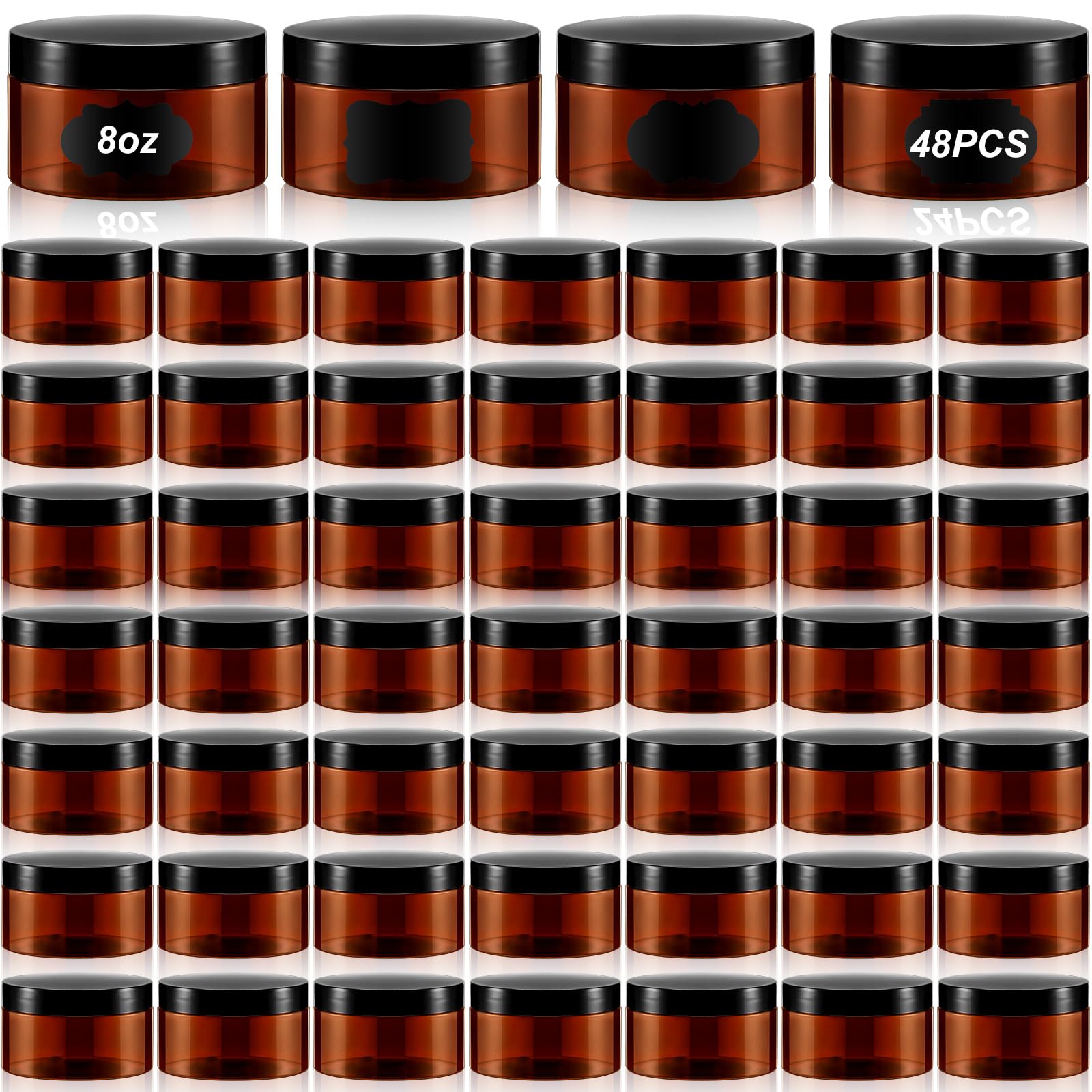 Uiifan 48 Pcs 8 Oz Plastic Cosmetic Jars With Lids And Labels Empty Refillable Cosmetic Leak Proof Containers Lotion Jars For Cr