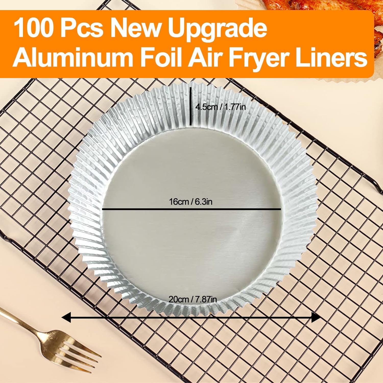 100 Pcs Aluminum Foil Air Fryer Liners, Non-Stick Air Fryer Disposable Paper Liner, Oil-Proof Water-Proof Air Fryer Sheets, Food