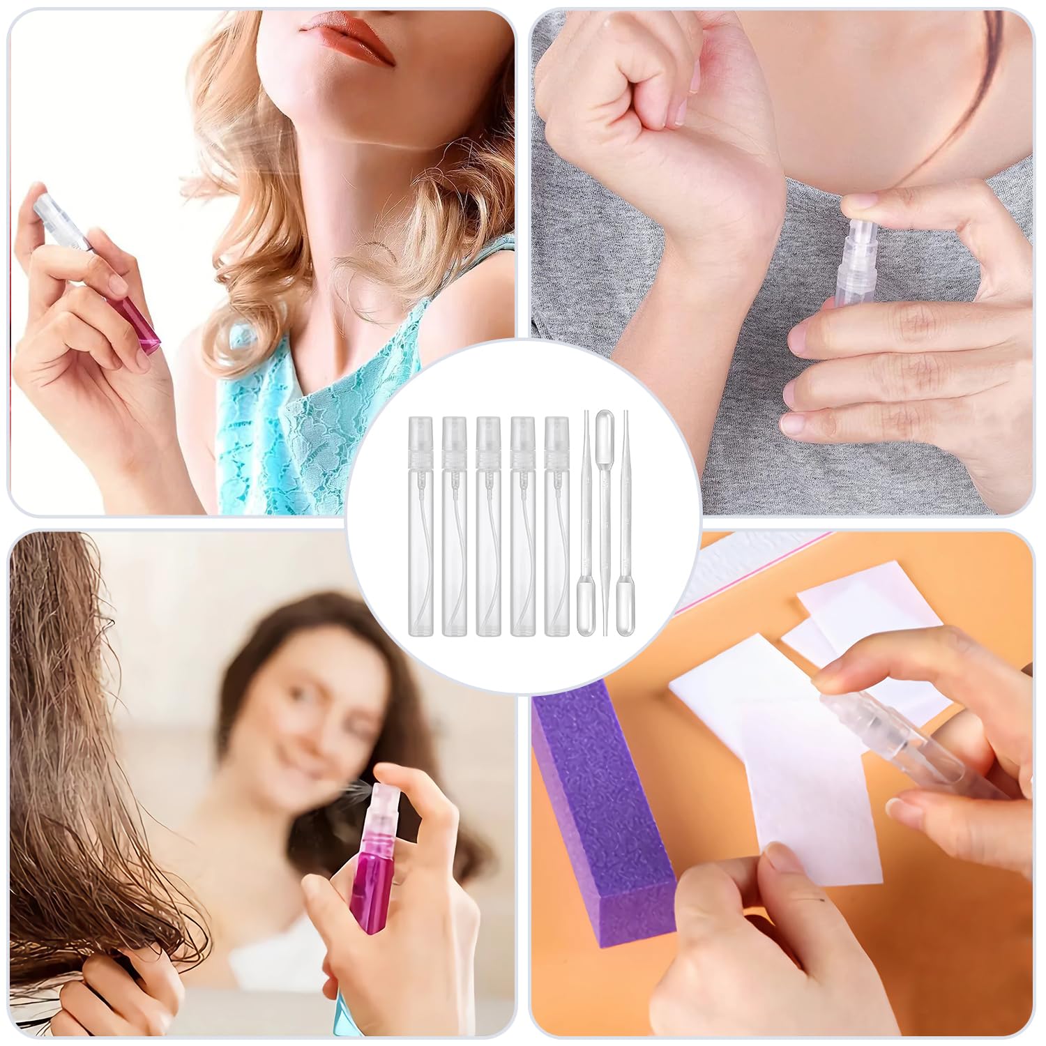 Uadbau Mini Spray Bottle, 5 Pcs 10Ml Perfume Bottle Empty With 3 Pcs Transfer Pipettes, Fine Mist Refillable Perfume Atomizer, S