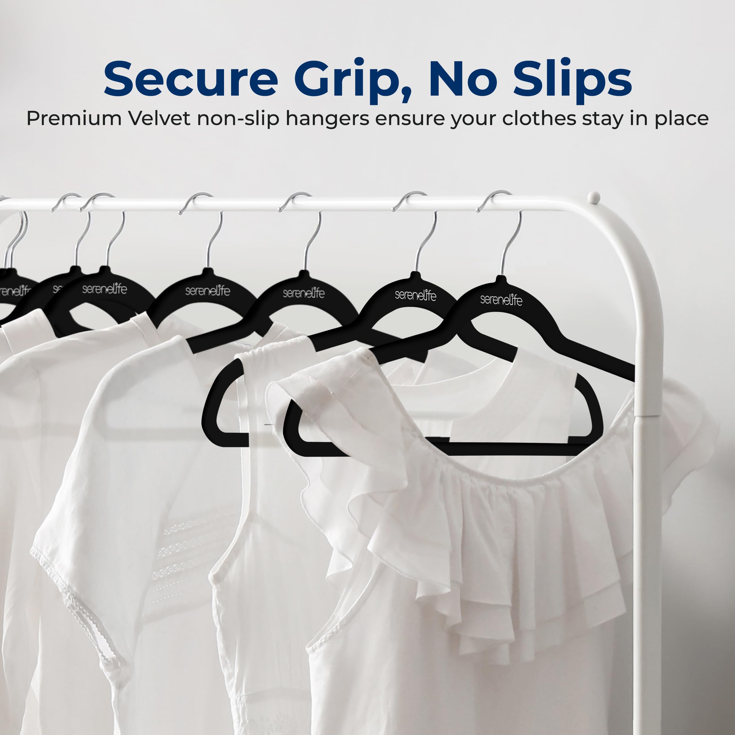 SereneLife Premium Non-Slip Velvet Hangers - Space Saving Heavy Duty Slim Suit Clothes Hanger Set with 360 Degree Swivel Metal Hook  Can Hold Up to 10 Lbs. For Coats  Jackets  Pants & Dress (100-Pack)