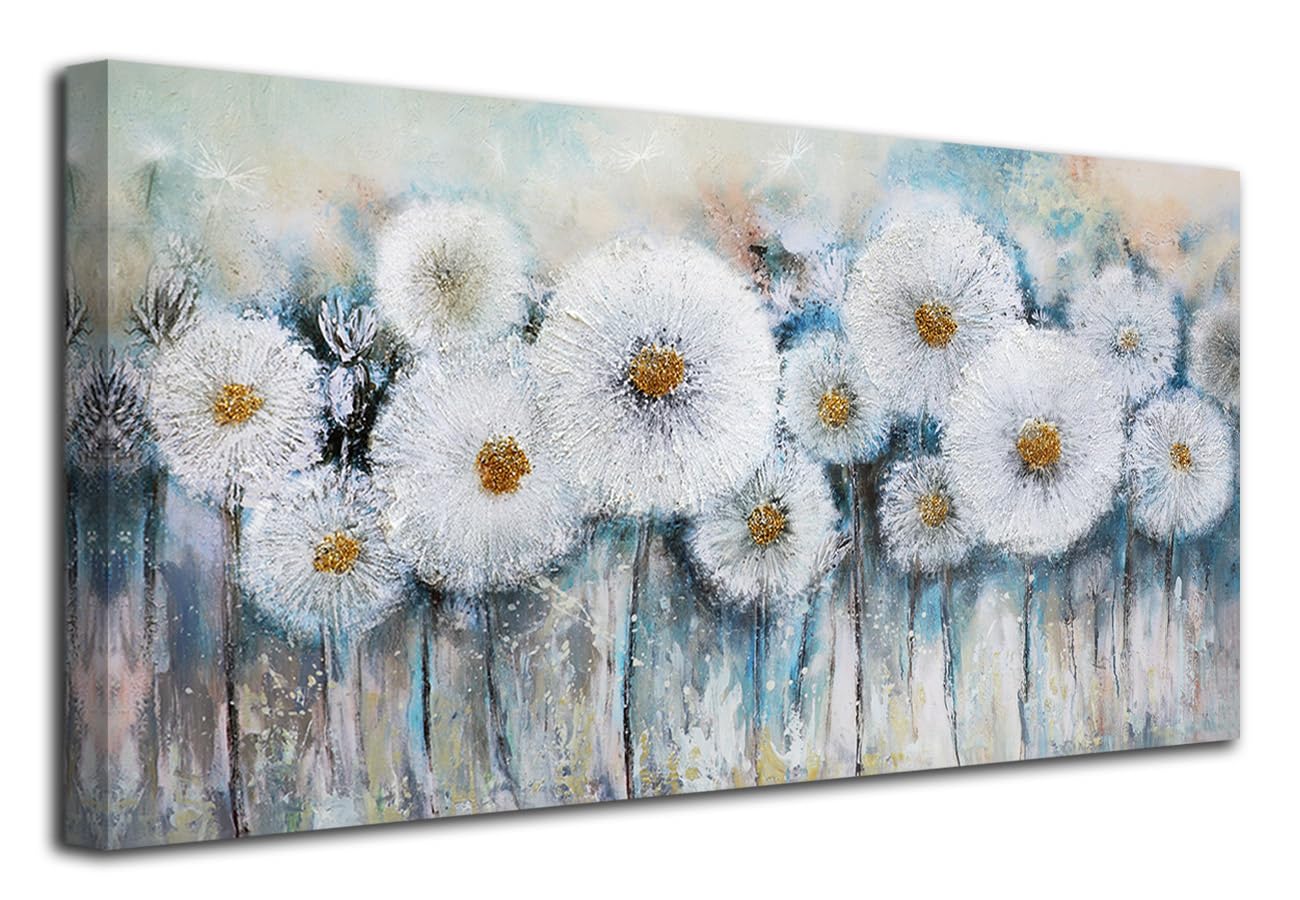 Acocifi Dandelion Painting White Flowers Abstract Canvas Textured Florals Picture, Spring Farmhouse Wall Art Print Artwork Frame