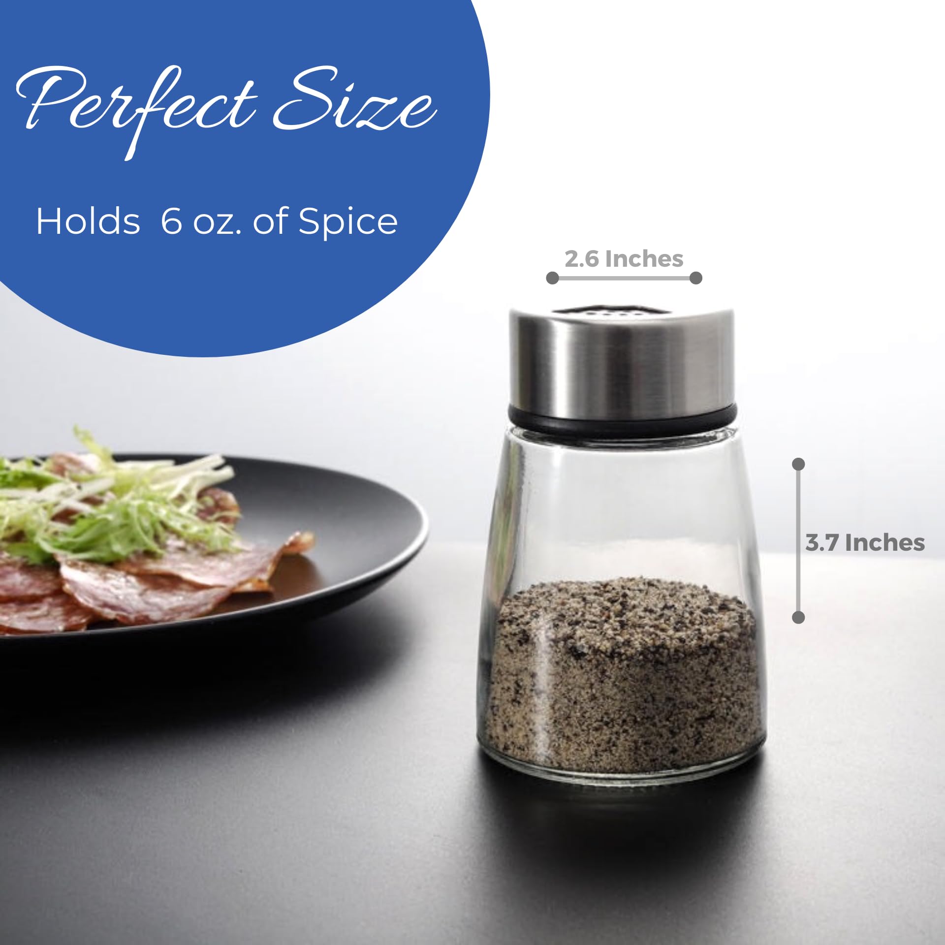 Elegant Salt And Pepper Shakers With Adjustable Pour Holes - Set Of 2 - Premium Stainless Steel And Glass - Perfect Spice Dispen