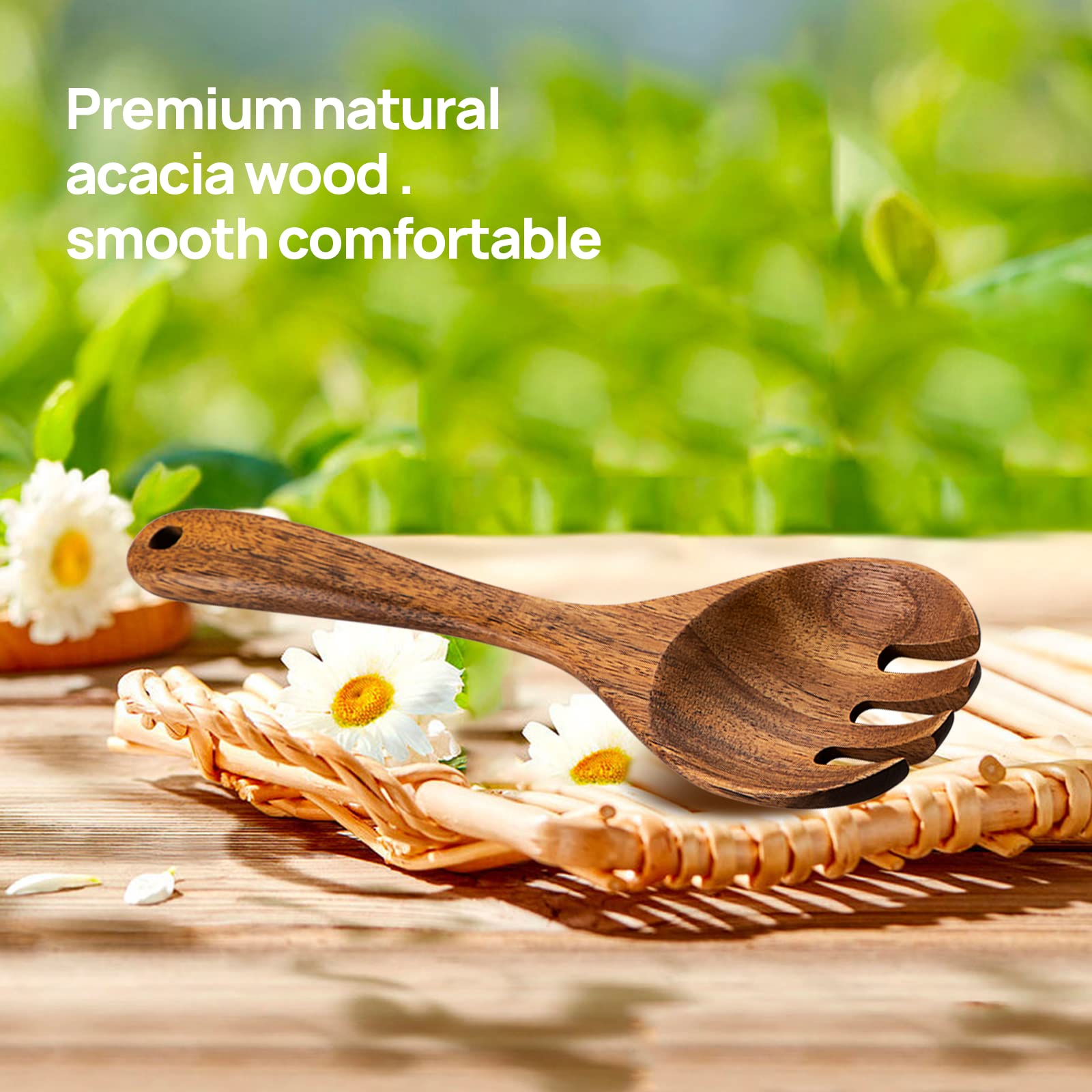 Tanaab Kitchen Wooden Spoons Utensils Set For Cooking, 5 Piece Acacia Wood Spoon Cooking Utensils Apartment Essentials Wooden Tu