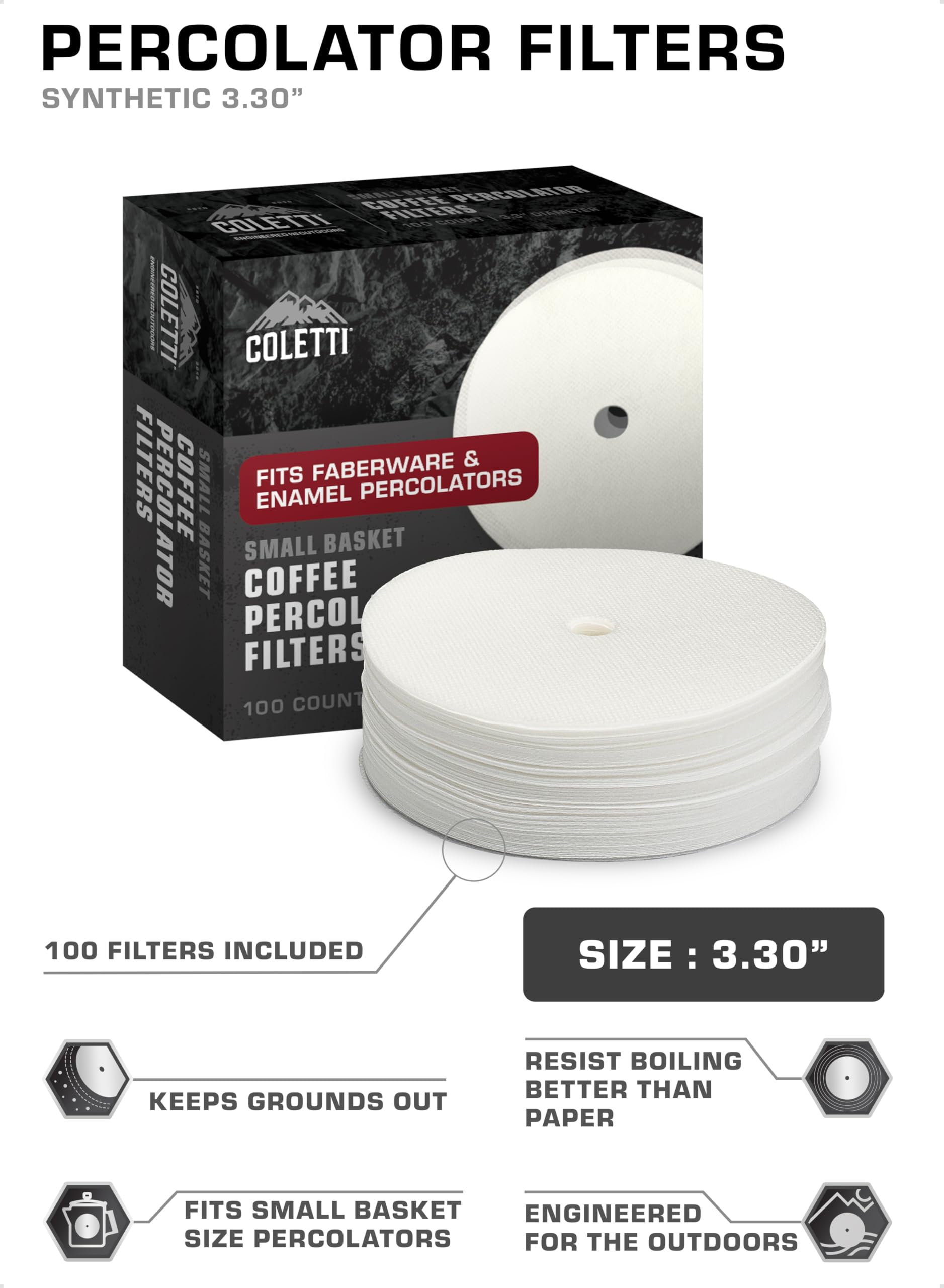 Coletti Percolator Coffee Filters - Disc Coffee Filters For Percolators - For Classic Enamel Percolator Coffee Pots - Perfectly