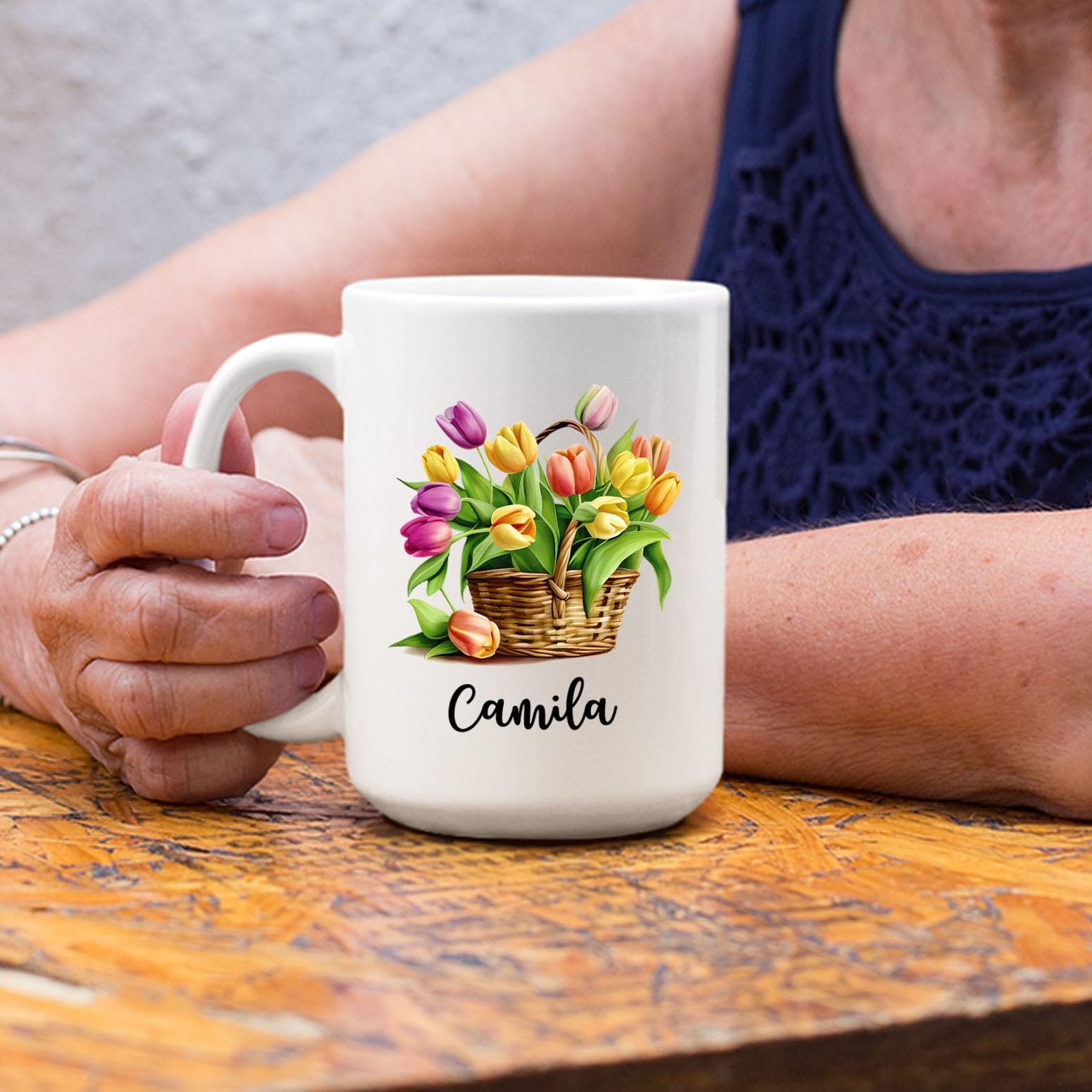Personalized Tulip Ceramic Cup Gift for Tulip Lover, Custom Name Tulip Cup, Flower Coffee Mug Present for Flower Lovers, Customi