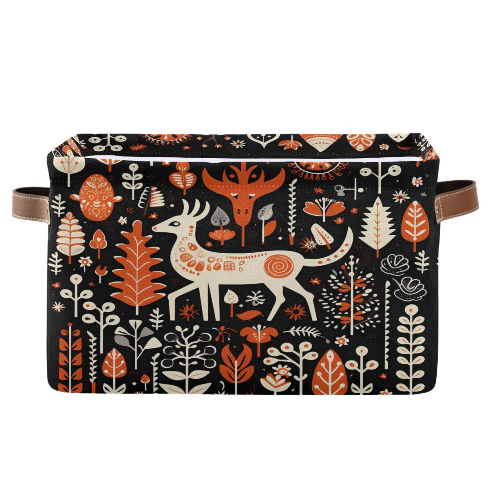 Alaza Orange Tree Deer Merry Christmas Foldable Storage Box Storage Basket Organizer Bins With Handles For Shelf Closet Living R